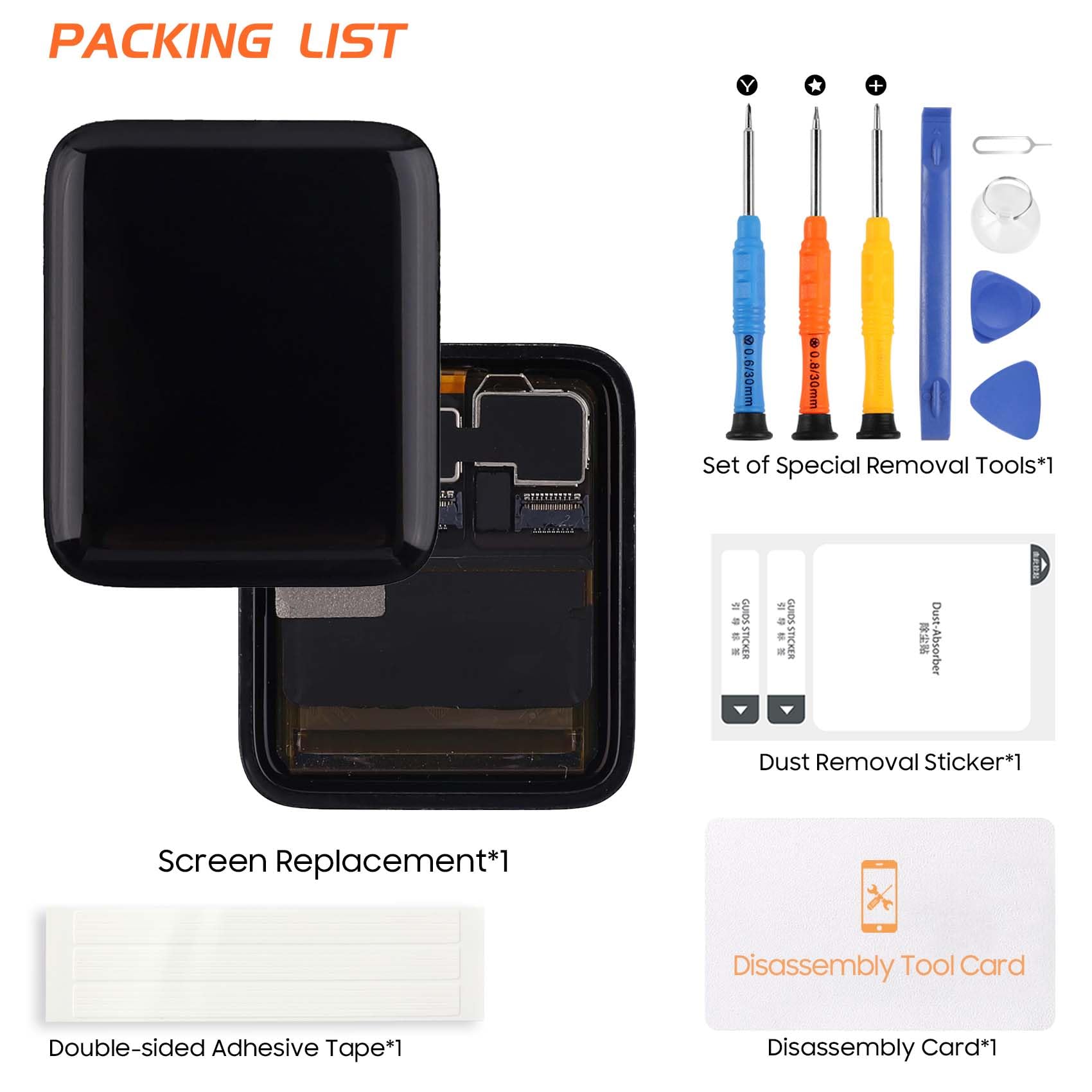 ARSSLY Kits de remplacement d'écran pour Apple Watch Series 3 GPS 3ème génération, écran LCD pour montre Series 3 38 mm générationch écran tactile numériseur Assemblée avec protecteur d'écran (GPS 38