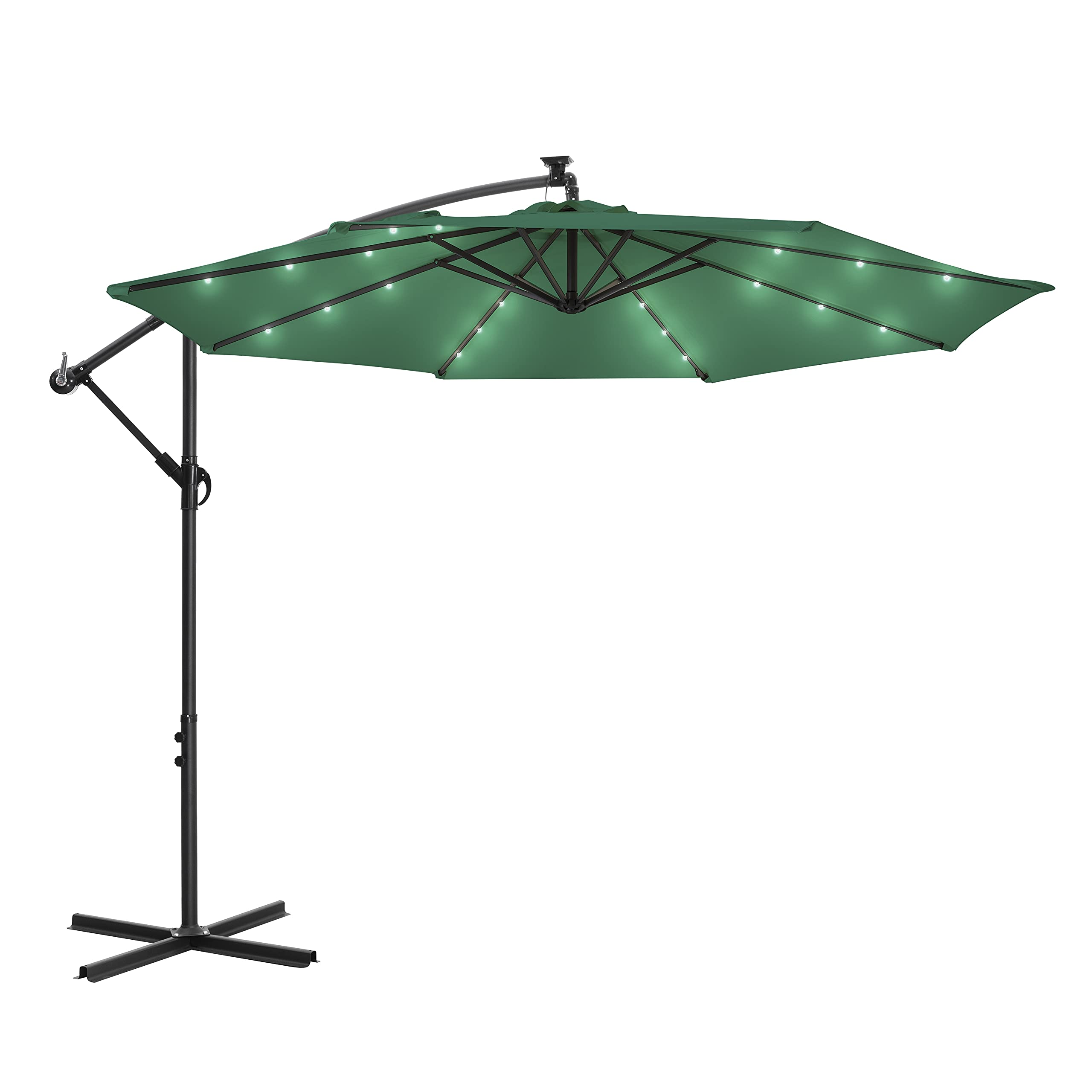 Nuu Garden 10ft Offset Patio Umbrella with 24 LED Lights Outdoor Market Cantilever Umbrella Easy Tilt Adjustment, UV Protection Polyester Shade, 8 Ribs offset for Backyard, Poolside, Lawn and Garden, Green