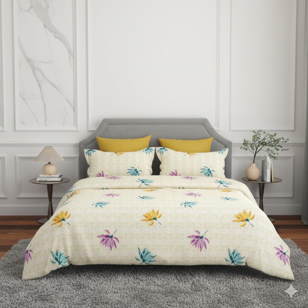 King Size Cotton Bedsheet 160 Thread Count, Soft & Breathable, King Size: 274cm x 274cm with 2 Pillow Covers - EK06 (Green)