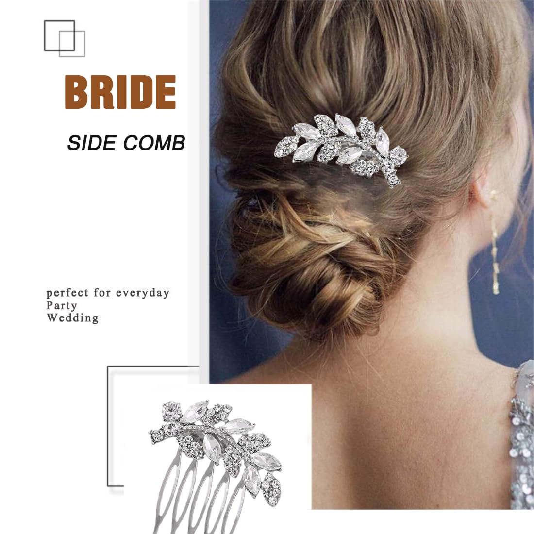 Set da 2 Pettini Capelli Nuziale, Fermaglio per Acconciatura Capelli da Sposa, con Strass luccicanti a forma di Fiore,Accessori per donne e ragazze eleganti