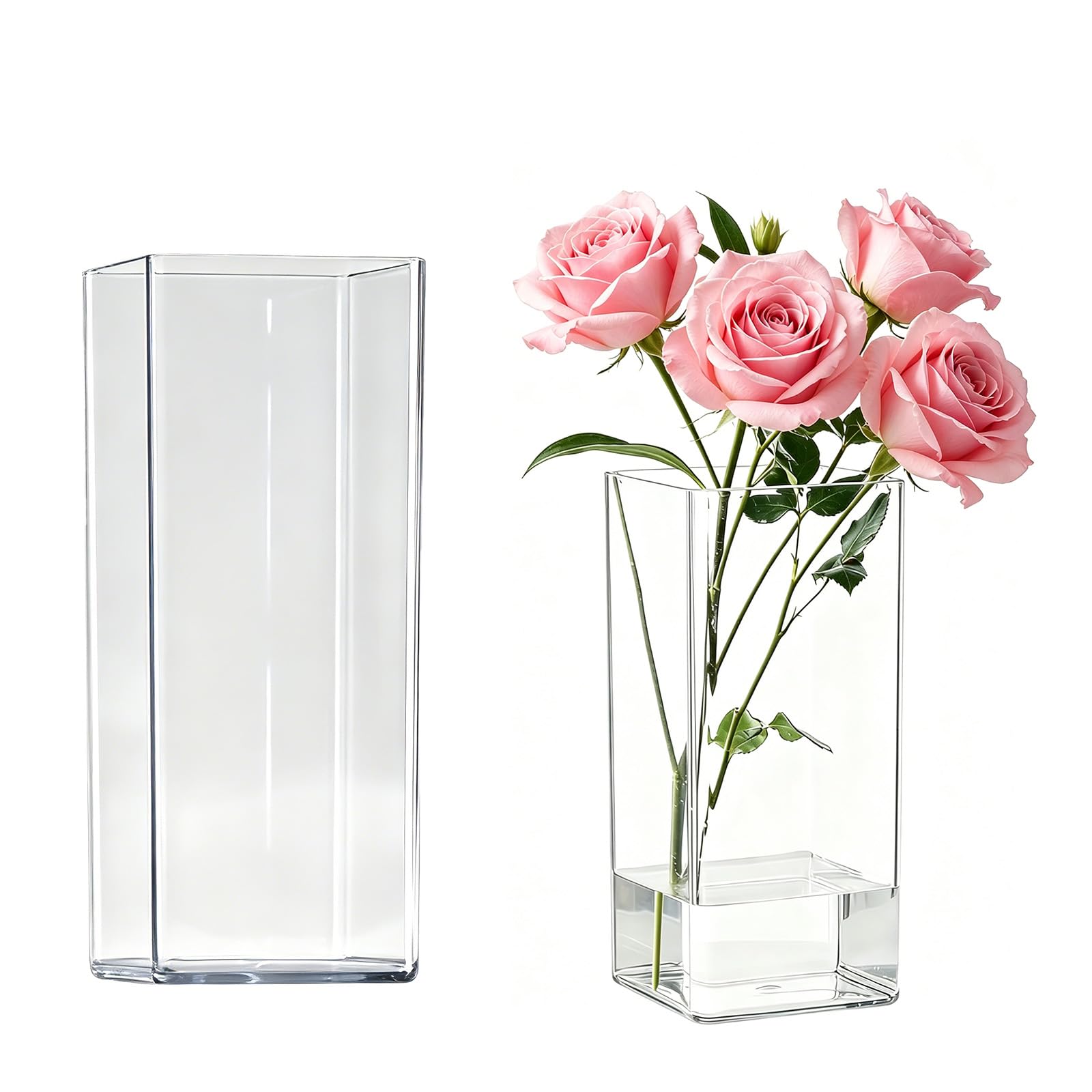 Acrylic Flower Vase, 25x10cm Square Minimalist Vase, Shatterproof Plastic Vases, Perfect for Home, Office, Wedding Decor for Families（Clear）
