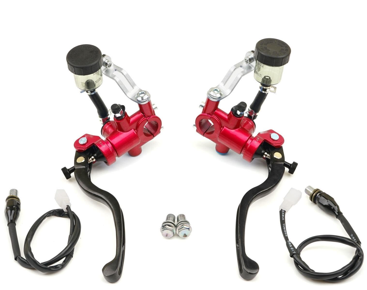 Leva freno e frizione moto Leve del cilindro principale della pompa freno frizione radiale universale per motociclette, pistone da 17,5 mm(One Pair Red)