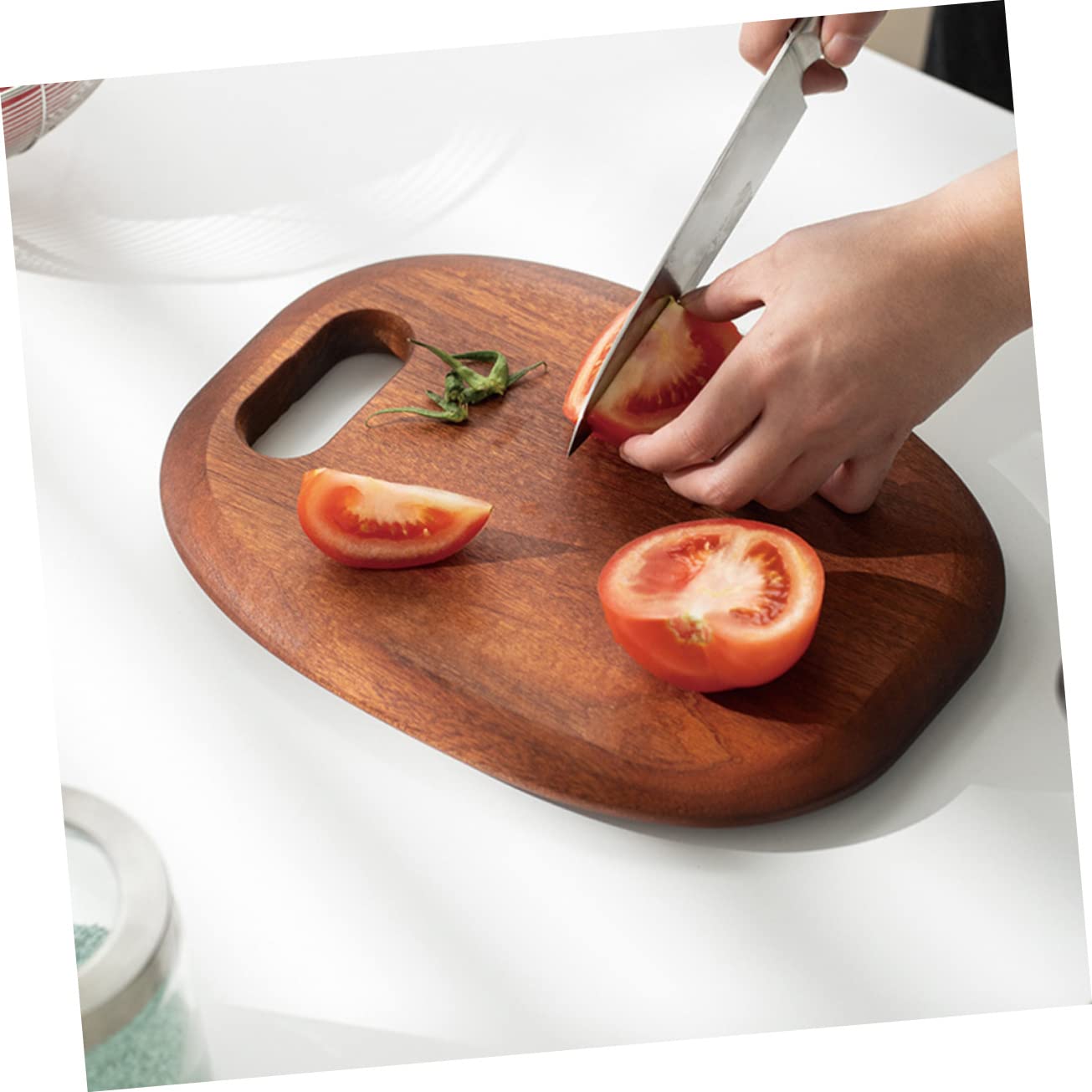 Planche à Découper en Bois Marron Épaisse Réversible Trou