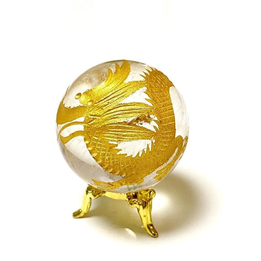 Amazon.co.jp: 088大玉42mm 天然水晶パワーストーン 金彫り五本爪皇帝