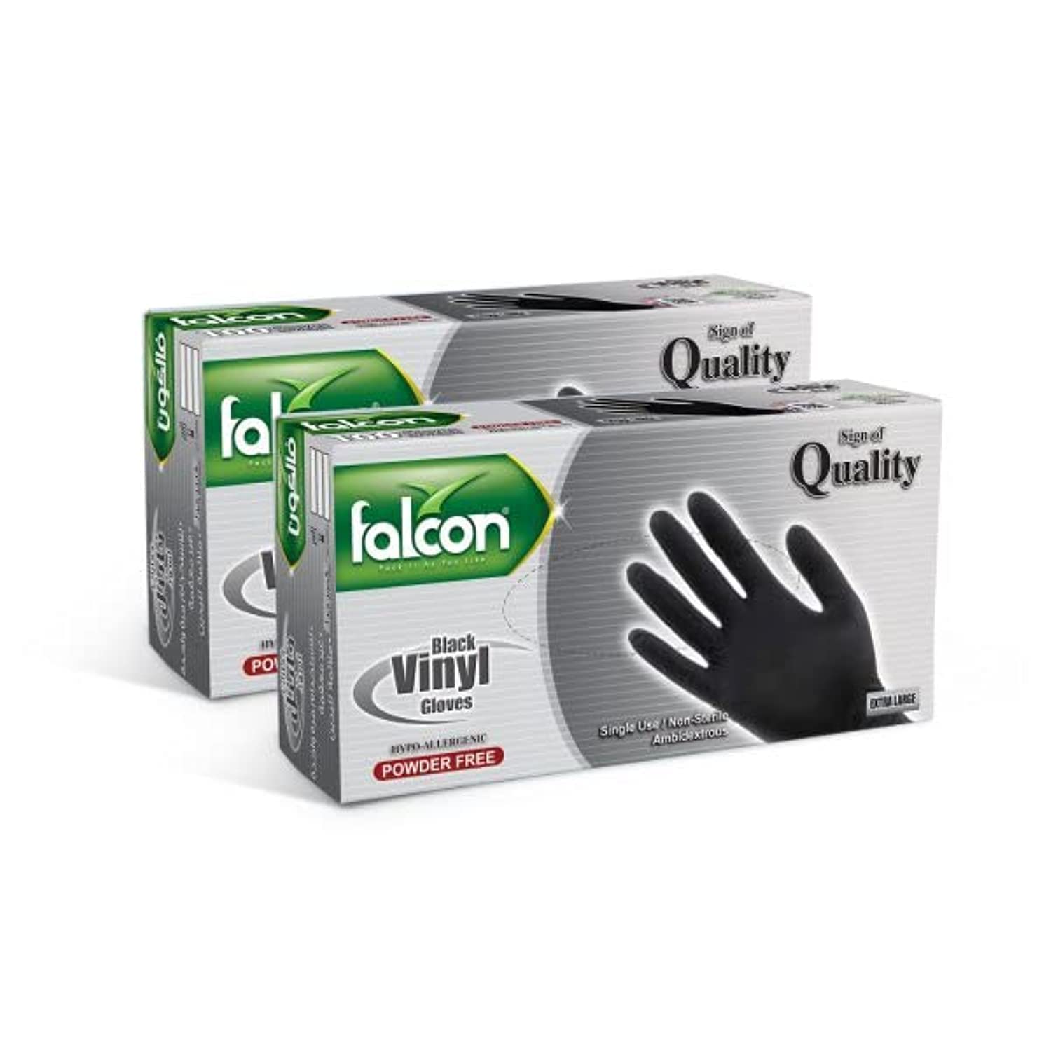 Falcon Vinyl Gloves - Black Powder Free Extra Large (2 Packs x 100 Pieces)