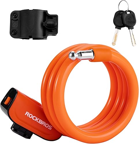 ROCKBROS Cable de bloqueo de bicicleta de 4 pies con soporte de montaje 2 llaves seguras de 12 pulgadas de diámetro