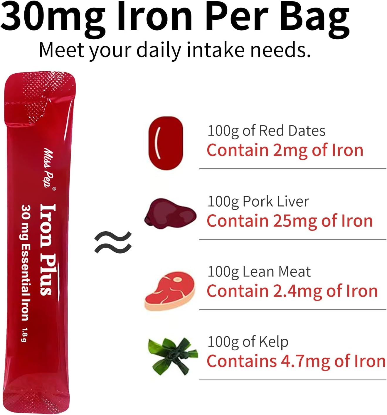 Iron Supplement, 30 Mg Iron Supplement for Women and Men, Promotes Red Blood Cell Production, Supports Iron Deficiency in Adults, 20 Ready-to-Drink Powder Sachets - Image 5