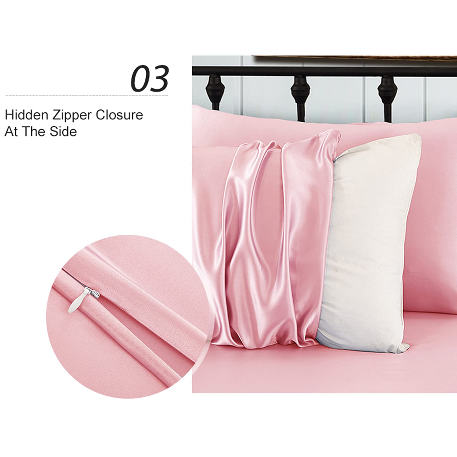 100% 19 Momme Mulberry Silk Fetrownote con Cremallera Oculta, Fundas de Almohada Suave Adecuado para Cabello y Piel saludables