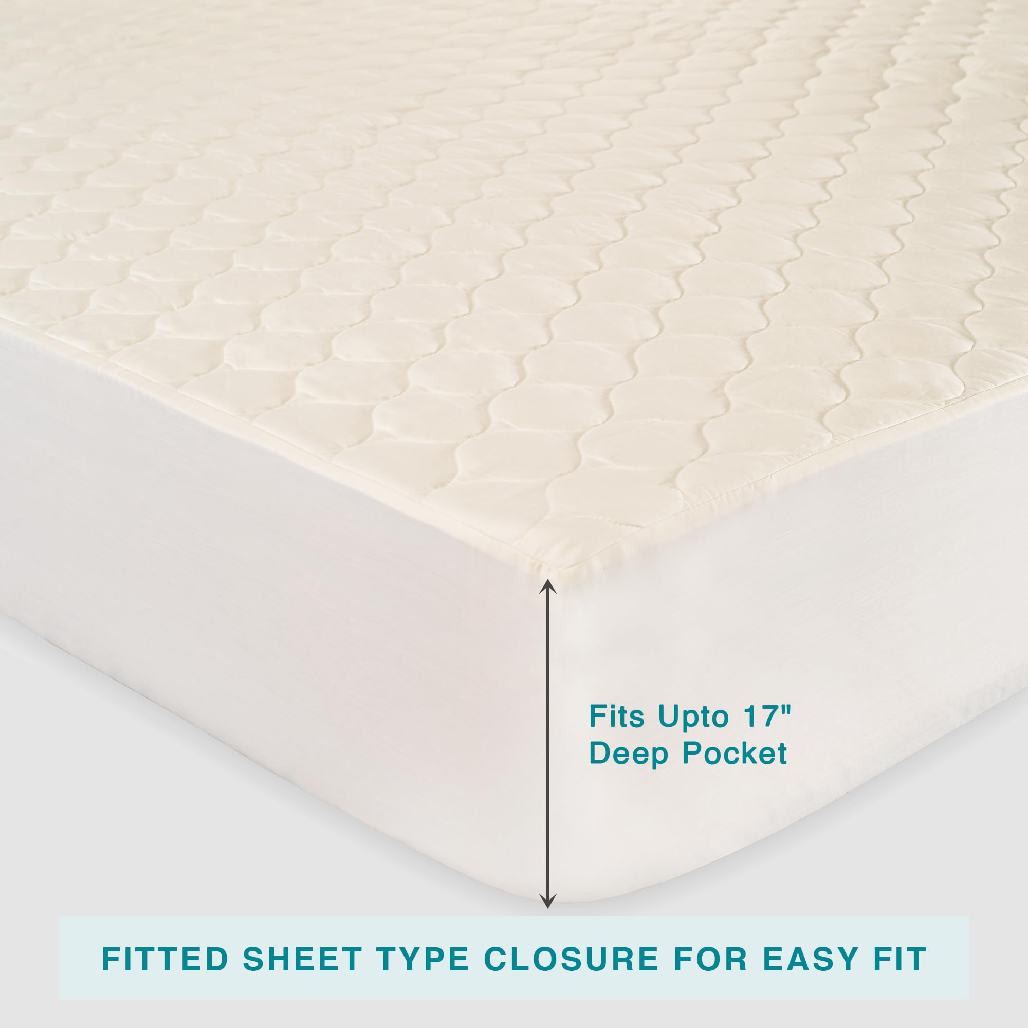 FABDREAMS Organic Quilted Mattress Protector Queen Size | Mattress Pad| Mattress Cover| Naturally Breathable | Noiseless| Fits up to 17