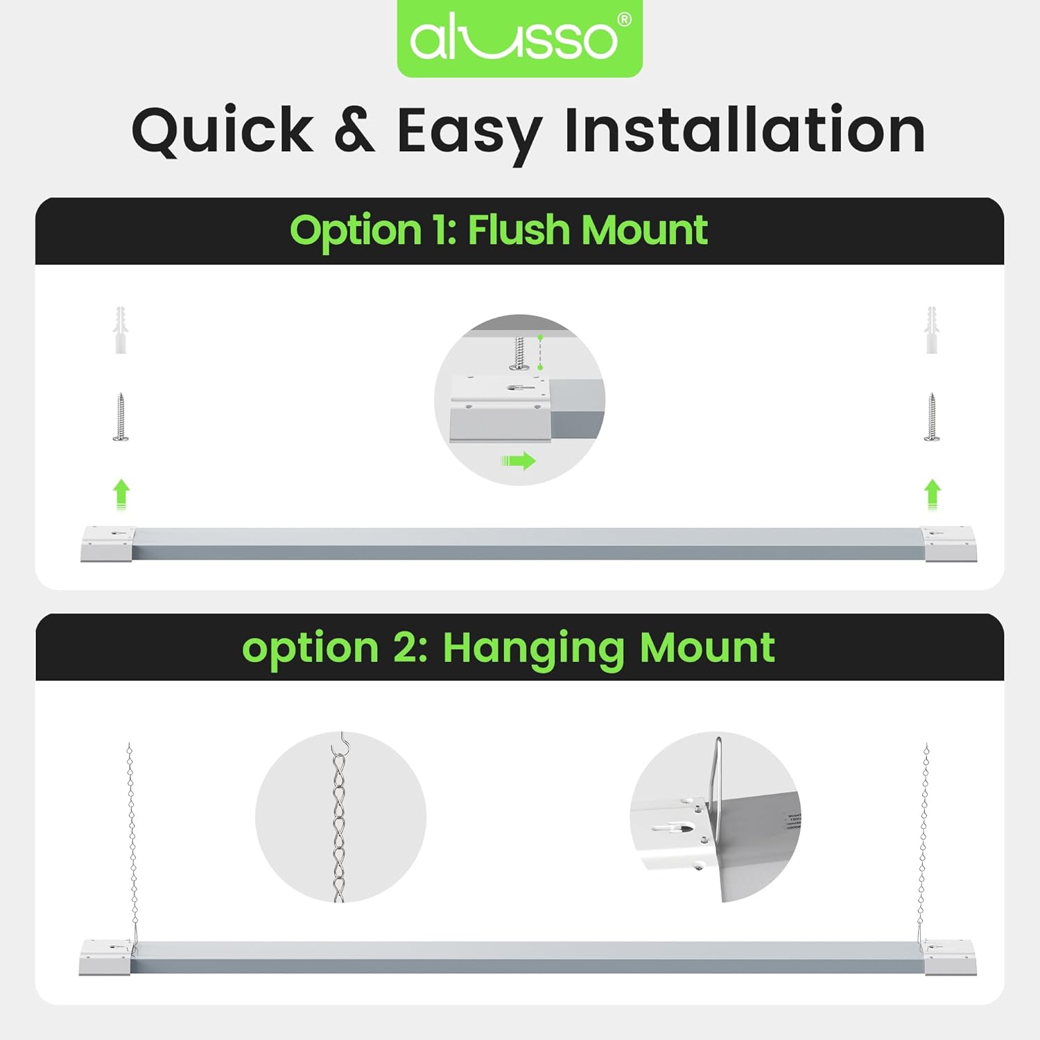 ALUSSO® LED Shop Lights 4FT for Garage 1 Pack, 3CCT 3000K/4000K/5000K Selectable, 30W/40W/50W Linkable LED Shop Light for Workshop