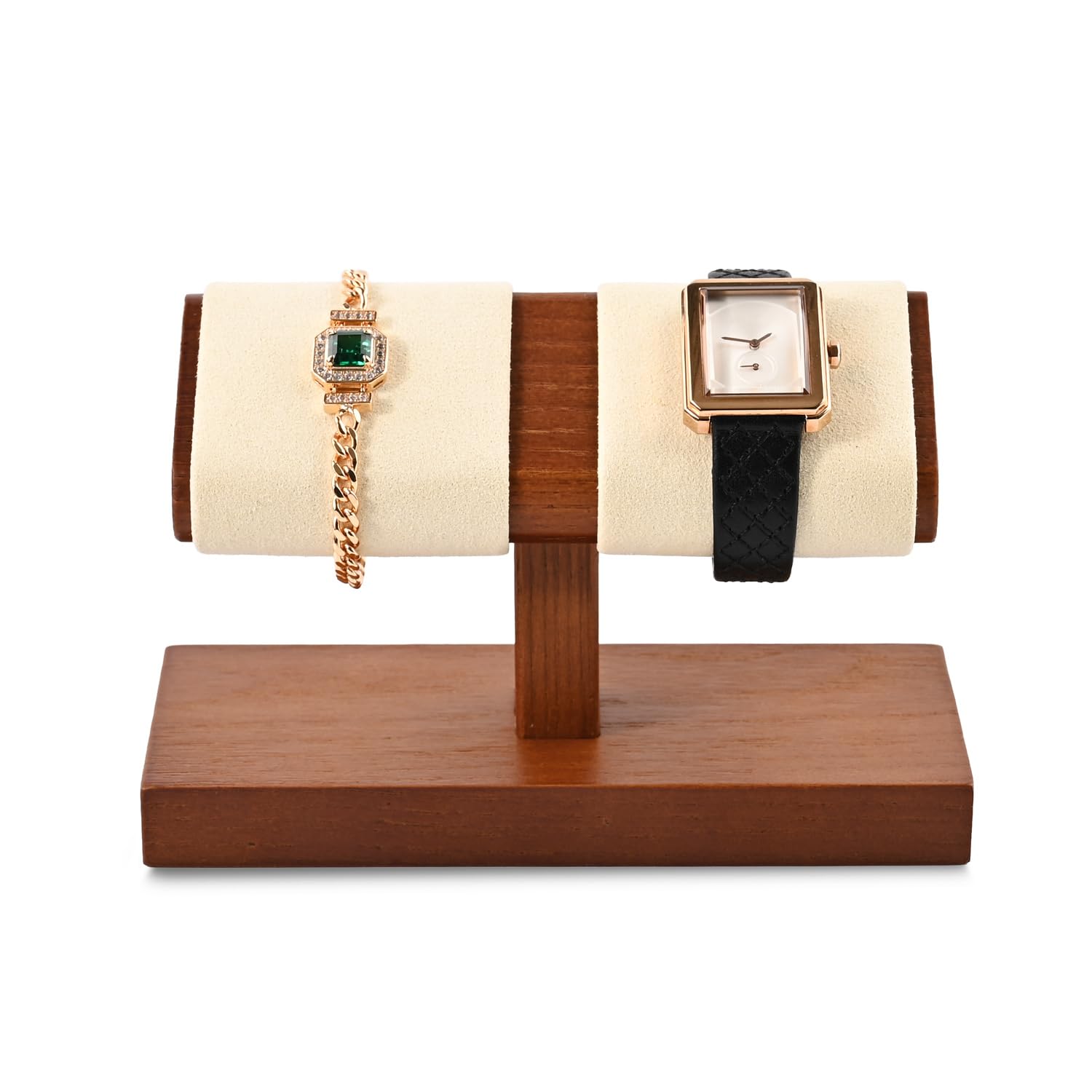 Oirlv Présentoir double en bois massif pour montres et bracelets (blanc crème)