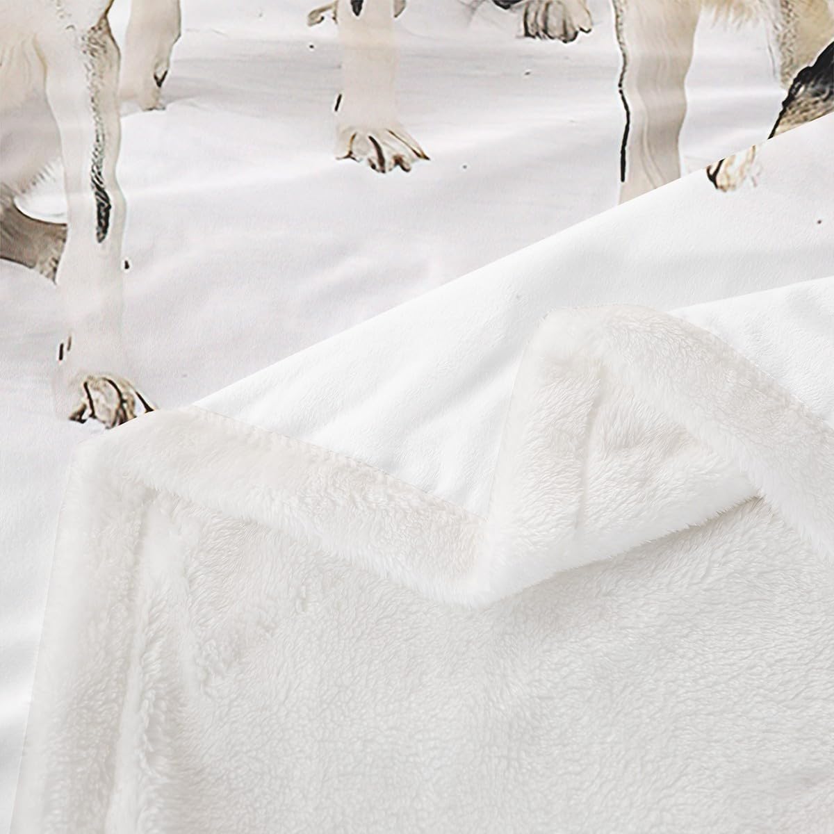 Feelyou Wolf Sherpa Blanket Snow Wolf Fleece Throw Blanket Wildlife Animal Plush Fuzzy Blanket for Sofa Bed Couch 90" x 90"