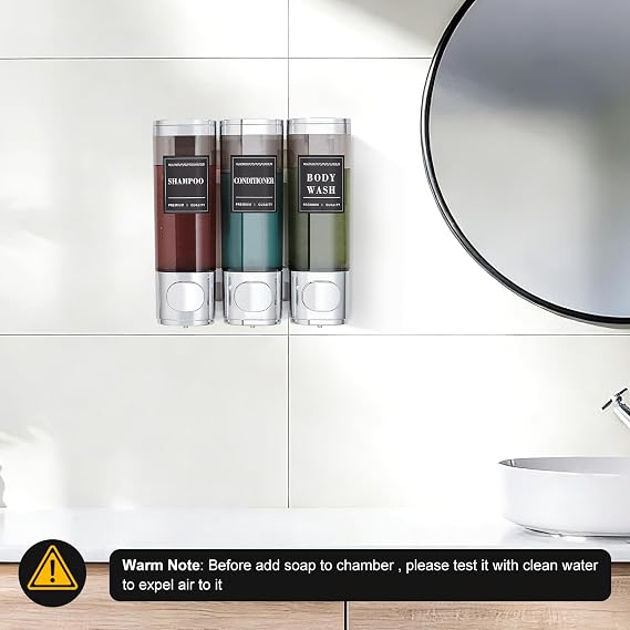 Shower Soap Dispenser Wall Mounted No Drill Shampoo and Conditioner Dispenser for Shower With Large Capacity Hand Soap Dispenser for Bathroom Kitchen Hotel 300mlx3 Silver