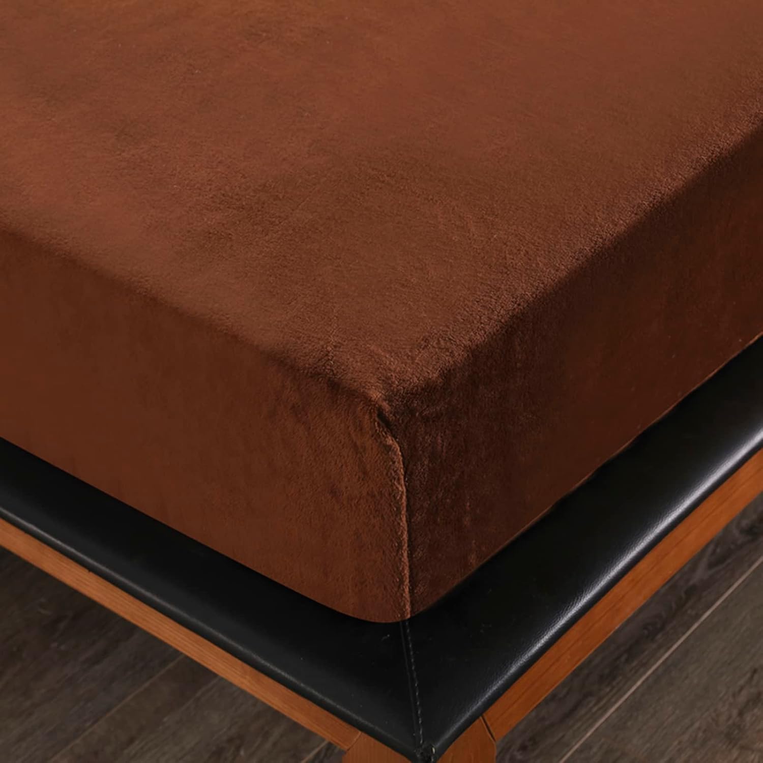 Flannel Fitted Sheet Full Size,Velvet Fitted Sheet Plush Shaggy Ultra Soft Fuzzy Sheet with 15''Deep Pocket,Coffee,1 Pack(Not Include Pillowcases)