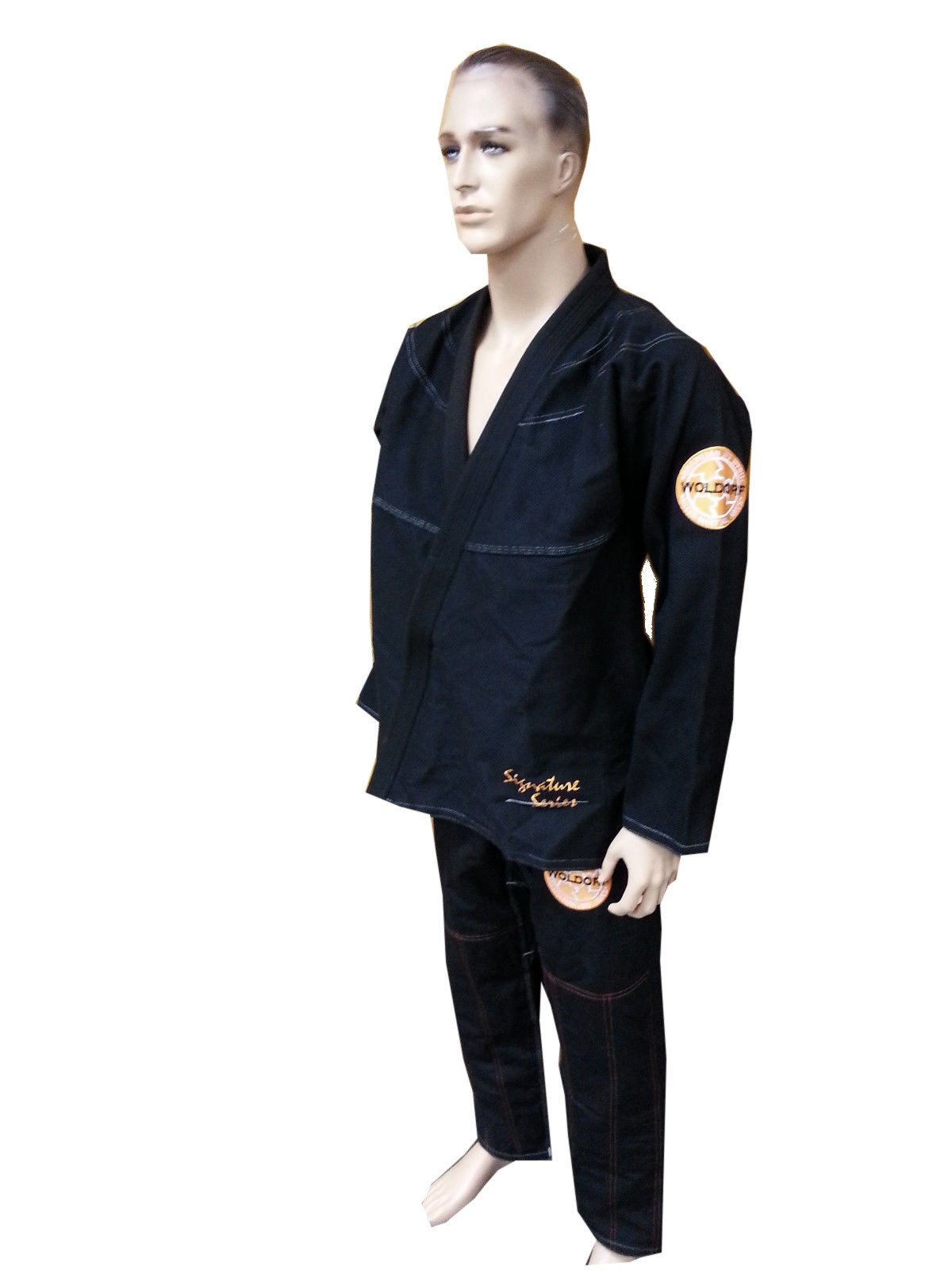 Woldorf USA Brazilian Jiu Jitsu Kimono Pearl Weave Gi Competition Uniform Black Orange with Rip Stop Pants Size 6 A4 Pre-Shrunk, Ultra Light Weight Uniforms