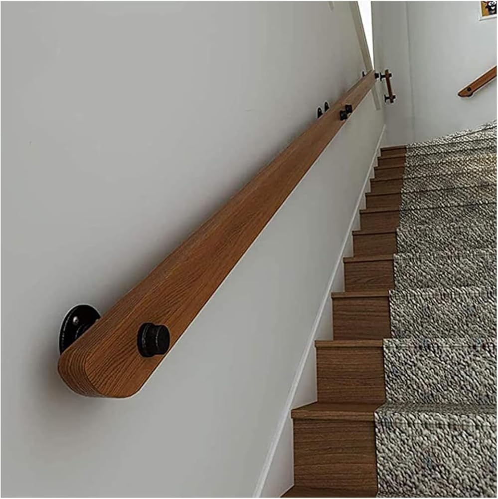 LQSYBHD Non-Slip Wood Handrails for Indoor Stairs, Rustic Industrial Wooden Handrail Complete Kit, Wall Mounted Stairs Banister Rail Home Lofts Deck Corridor Support Rod(Size:2.62ft/80cm)