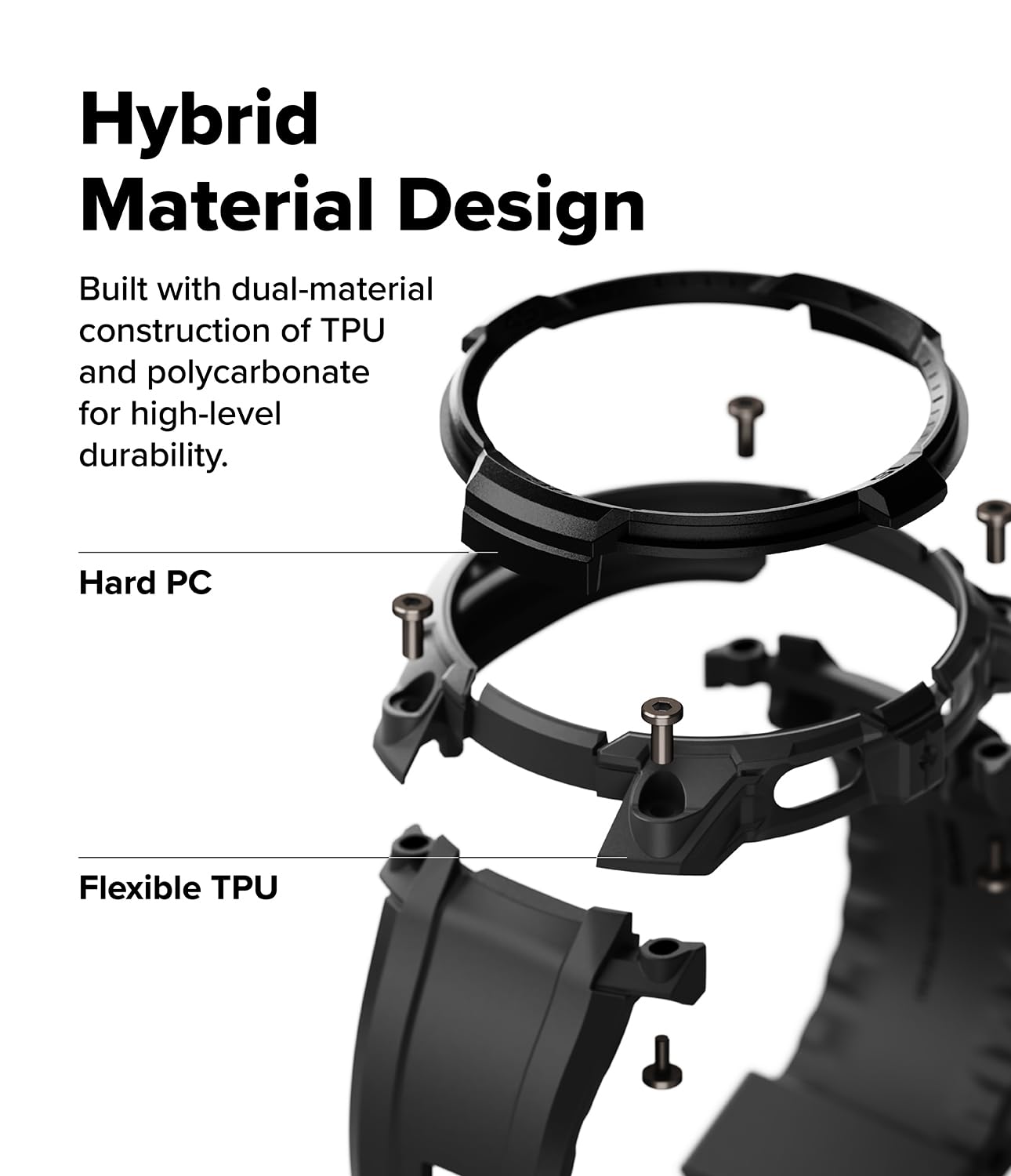 Ringke Rugged Gear Compatible con Funda Samsung Galaxy Watch 8 (44mm), Carcasa Protectora Flexible con Parachoques y Correa, Resistente a Las Huellas Dactilares - All Black