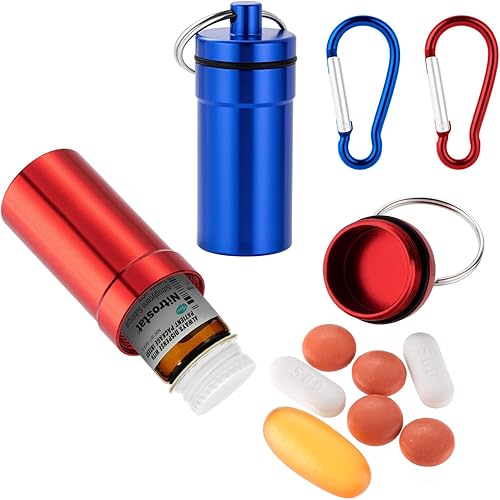 Keychain Pill Holder for Nitroglycerin, 2 Pack Mini Waterproof Portable Travel Purse Pocket Pill Case, Keychain Fob Container for 25ct