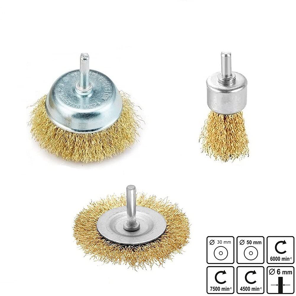 Cepillo de Alambre T-Shaped Brass Wire Brushes, for Drills Set,3pcs/Set 6mm for Attachment Coated Polishing Buffing Tools Parts