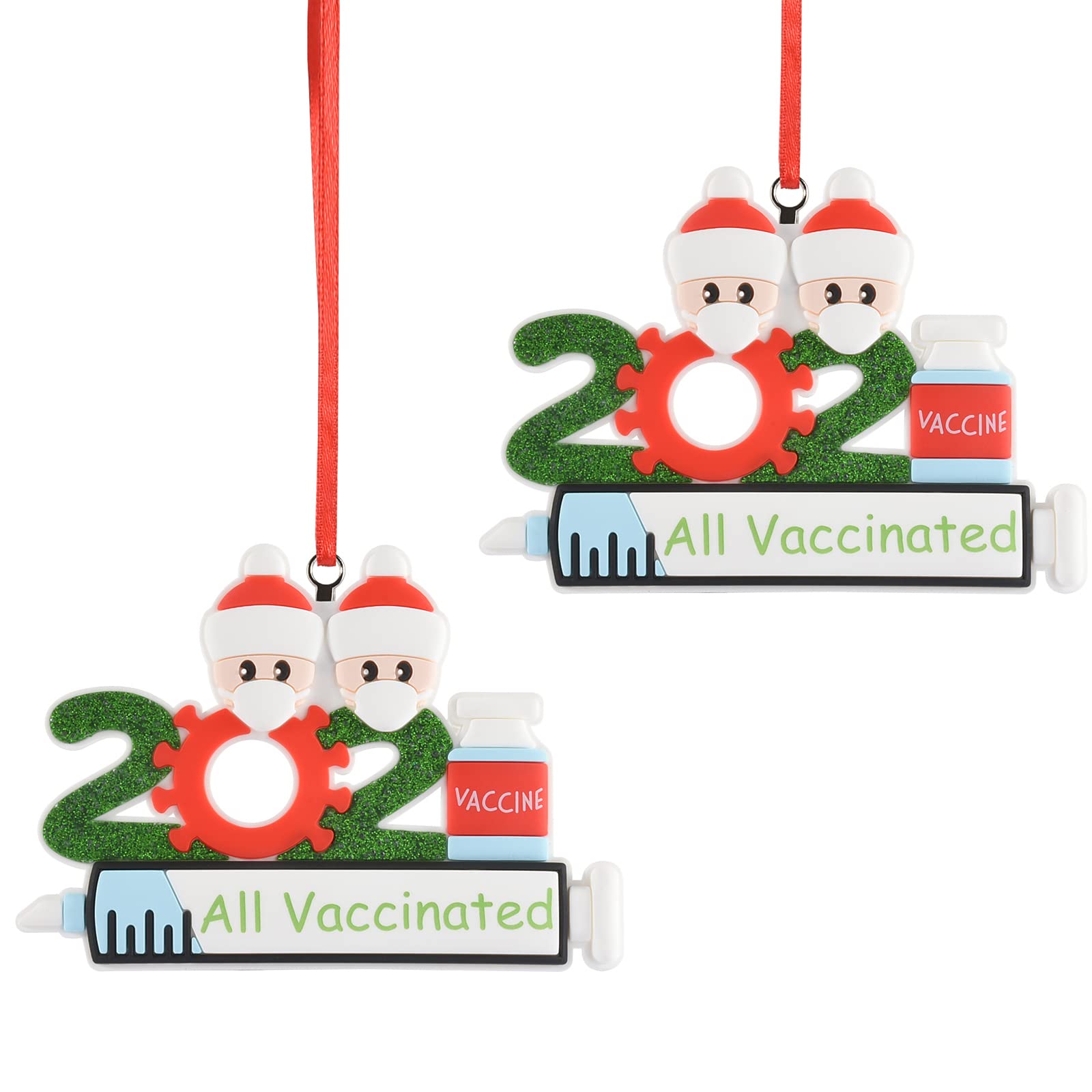 2 Pack Christmas Ornaments, 2021 Christmas Name Ornament Family Member Personalized Christmas Tree Hanging Decor 2021 Commemorative Gifts for Christmas (2 Person)