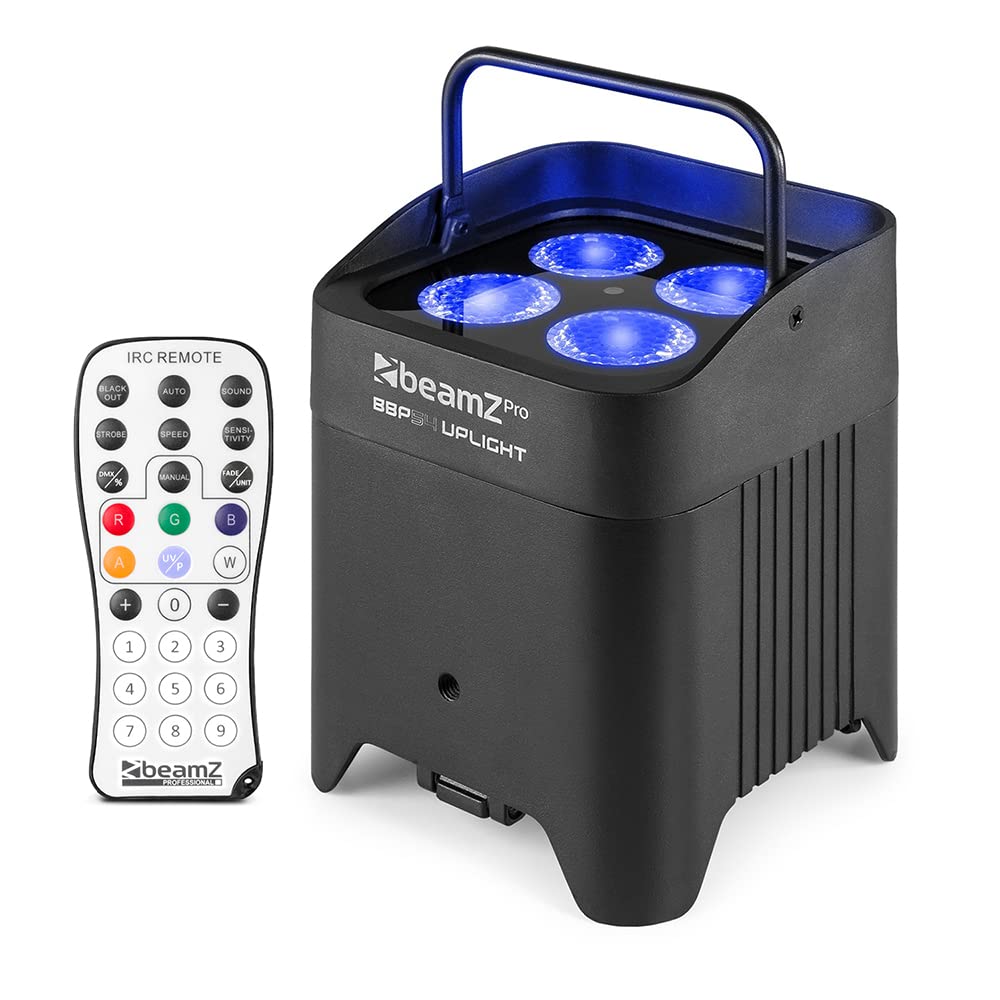 Beamz Black Bbp54 Wireless Uplighters - Battery Operated Uplighters With 4X 12W Leds, Ip65 Weatherproof Outdoor Wall Wash Lighting - Dmx Control & Rechargeable Battery For Event & Venue Uplighting
