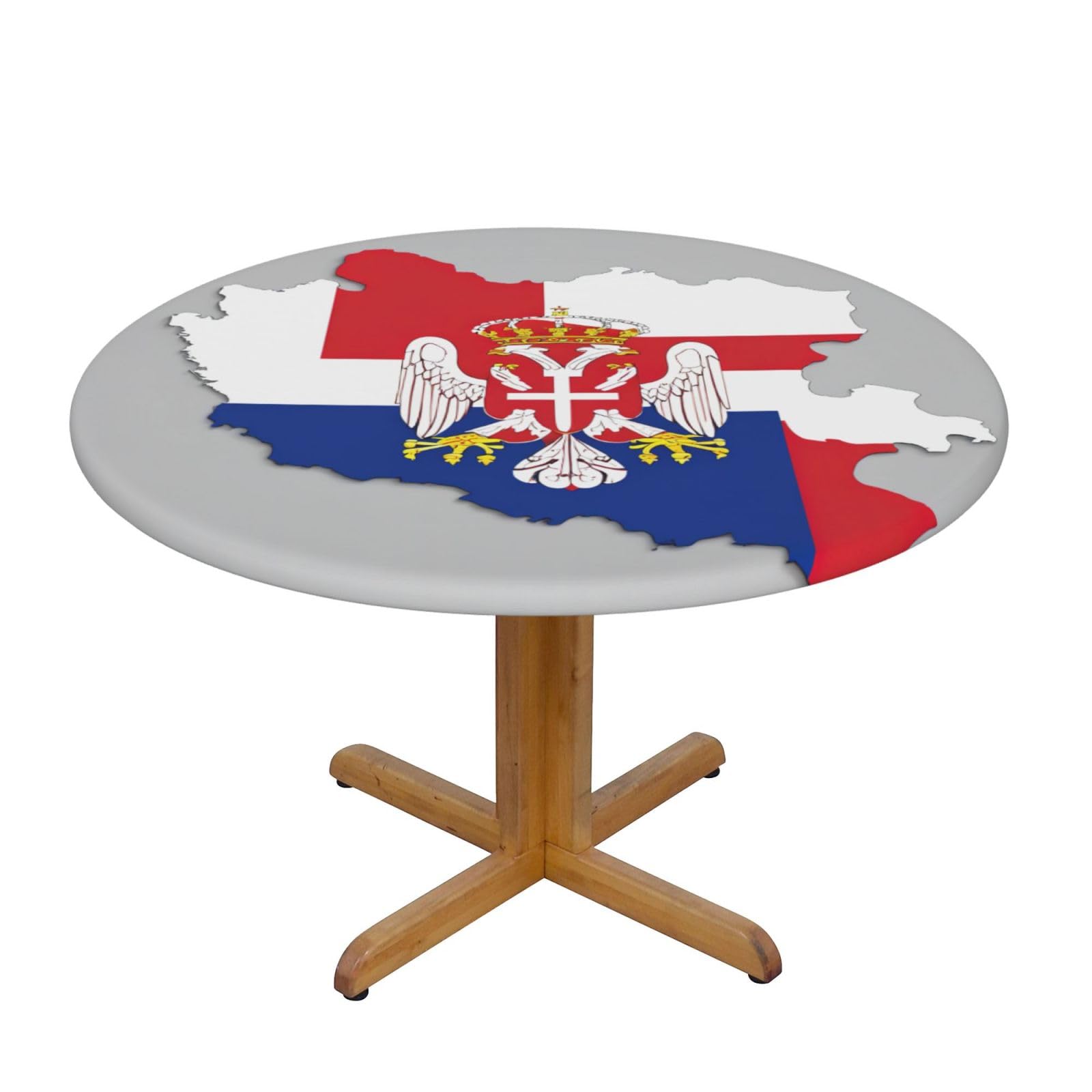 DUWAA Serbia Flag Map01 Print Oxford Fitted Table Cover For Patio Picnic, Waterproof Round Tablecloth For Home And Outdoor