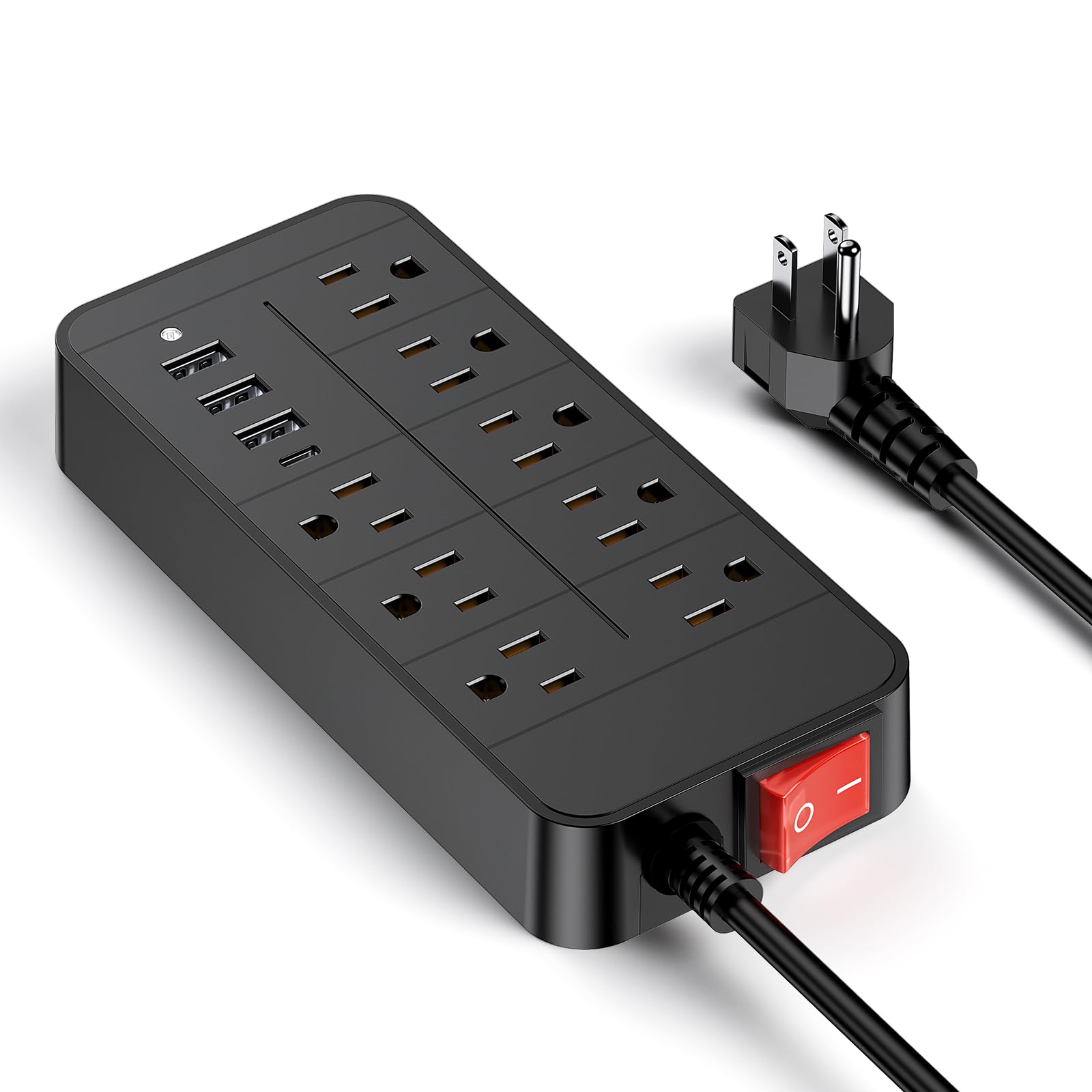 Surge Protector Power Strip - CHORTAU 8 Outlets with 1 USB-C and 3 USB-A Ports for Multiple Devices,5ft Extension Cord,20W USB C Fast Charging for Home/Office/Tool shed