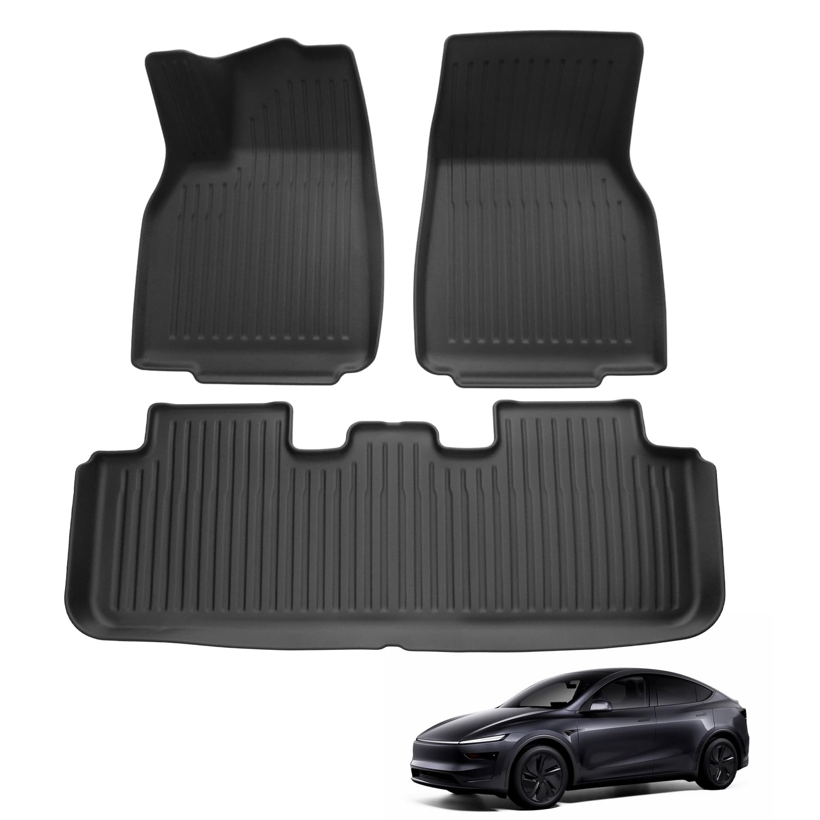 ECOZEN Alfombrillas Tesla Model Y 2025 de Goma para Coche, 3D Alfombrillas para Model Y 2025 de TPE para Coche Antideslizantes, talonera de Goma Reforzada de fijación para Todo Tipo de climas