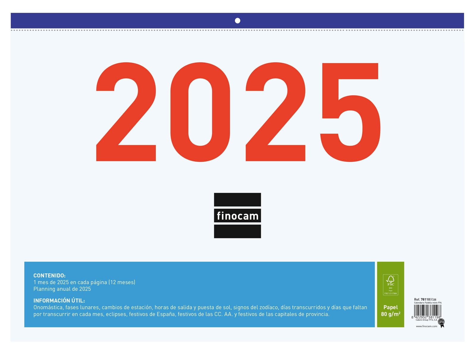 Finocam - Mixed Skirt Calendar 2025 Month View January 2025 - December 2025 (12 months) Spanish