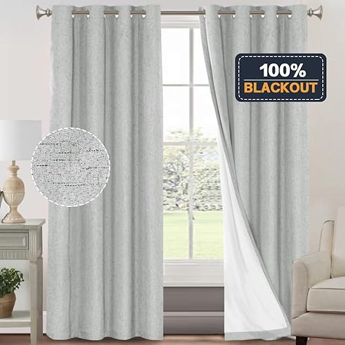 Miniatura 186 de PrinceDeco Cortinas opacas 100% para dormitorio, cortina de lino para puerta corrediza de cristal, cortinas opacas extra anchas con ojales Arena