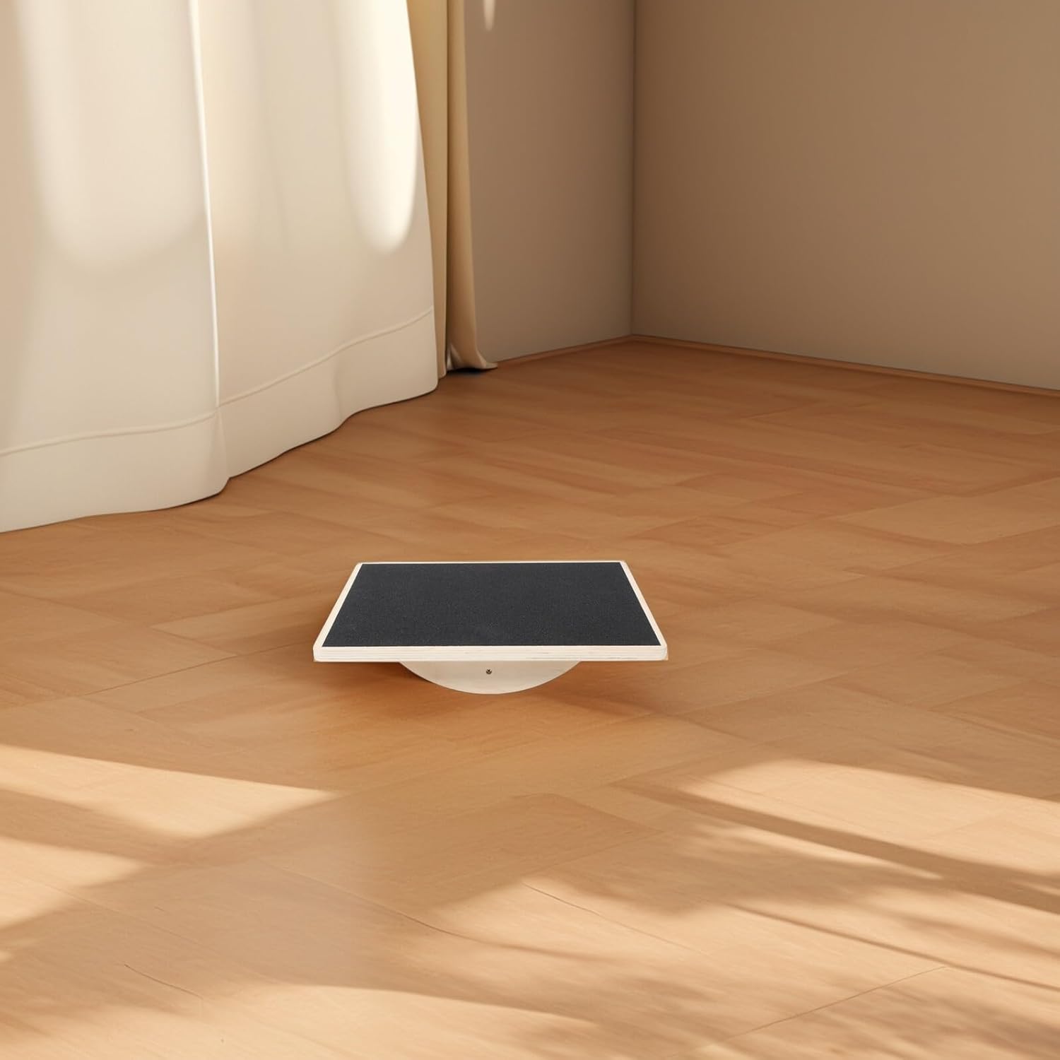 Solid Wood Rectangular Balance Trainer Board for Adults Anti-slip Yoga Fitness Wobble Board for Stability Coordination and Core Strength Exercises at Home