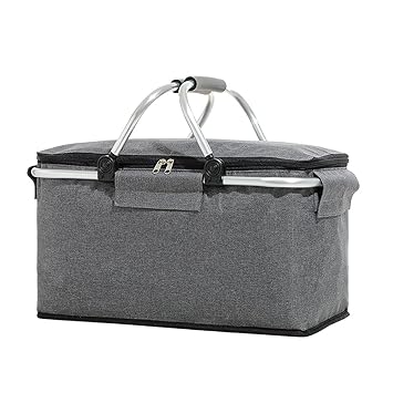 Folding Picnic Basket Heat Preservation Bags Portable Ice Basket Outdoor Picnic Bag Insulation Basket Shopg Basket(Grey30L) -Layfoo