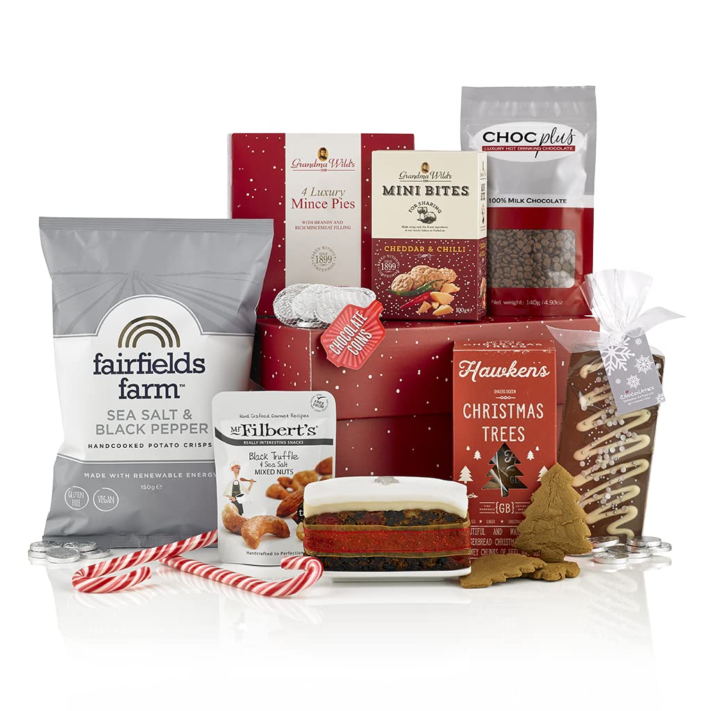 Virginia Hayward Hamper, Delights Box - Hampers & Gourmet Gifts Indulgent Festive Treats with Mince Pies, Pudding, Fruit Cake and More - Delightful Presents