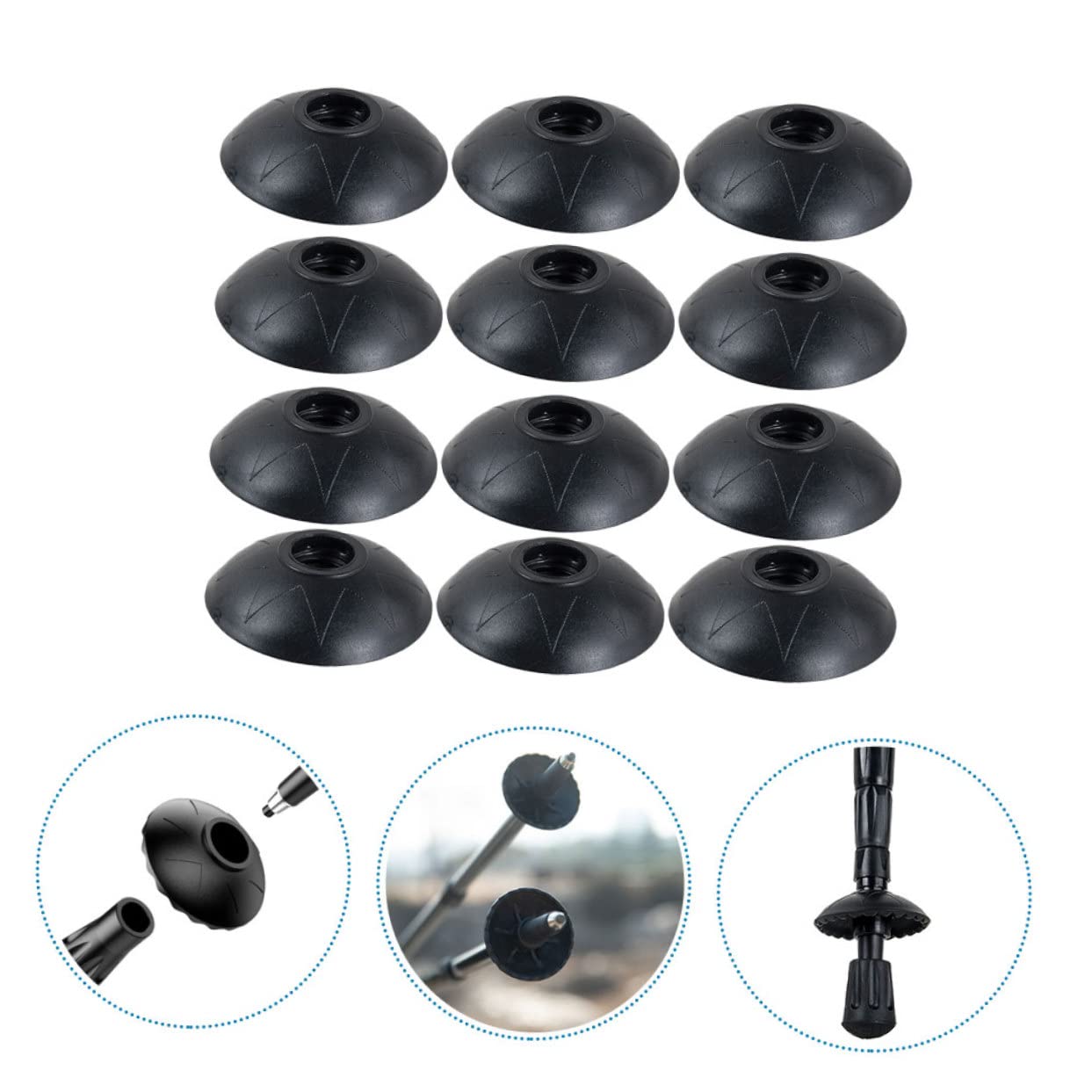 LIOOBO 12pcs Alpenstock Mud Tray Pole Tip Replacement Camping Under Table Storage Outdoor Accessories Walking Stick Tips Hiking Cane Absorbing Walking Trekking On Foot Mud Blocker Rubber