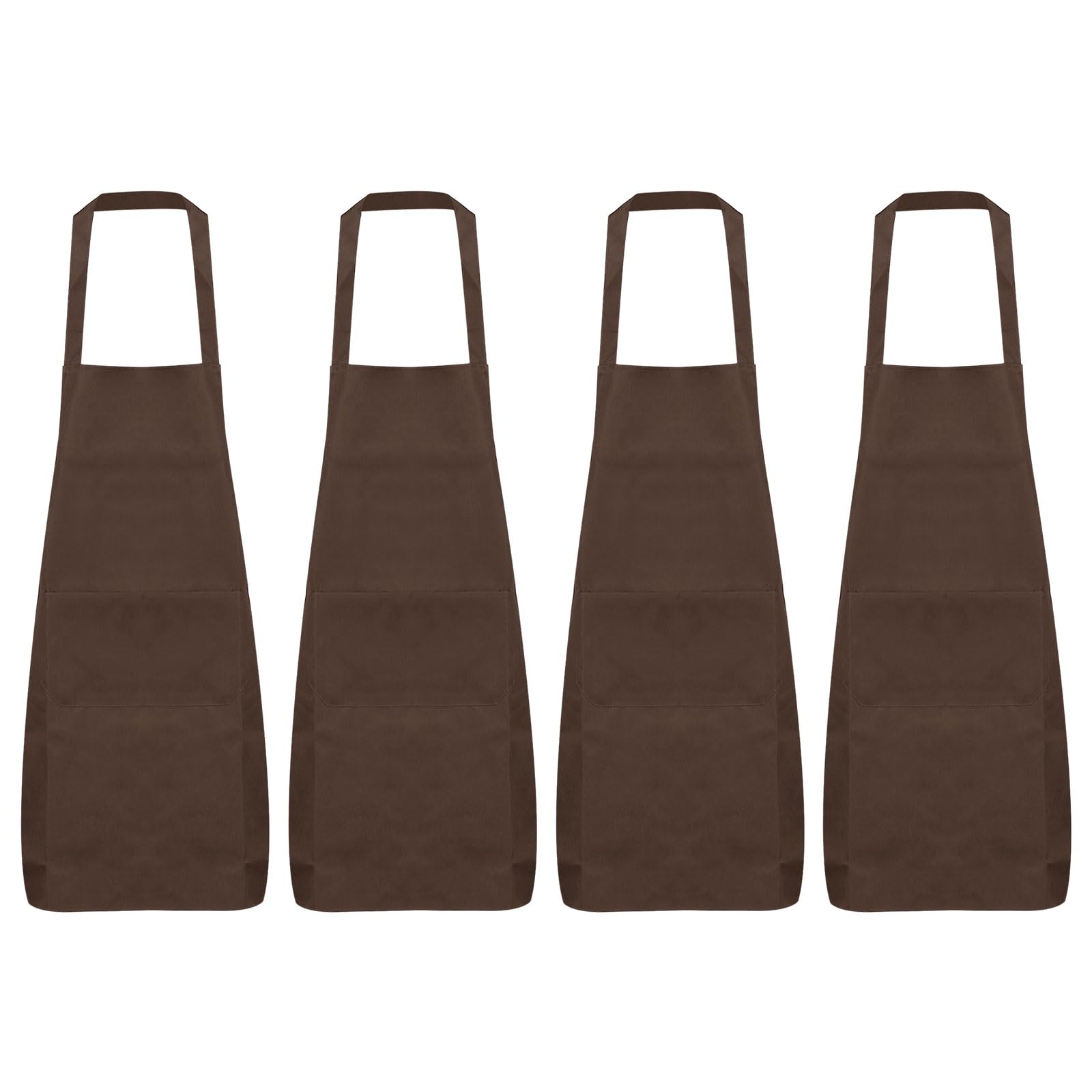 sourcing map 4pcs Kitchen Cooking Aprons 75x65cm Polyester Artist Painting Apron with 2 Pockets for Women Men Chef Home Kitchen Restaurant Craft Garden Cooking, Brown