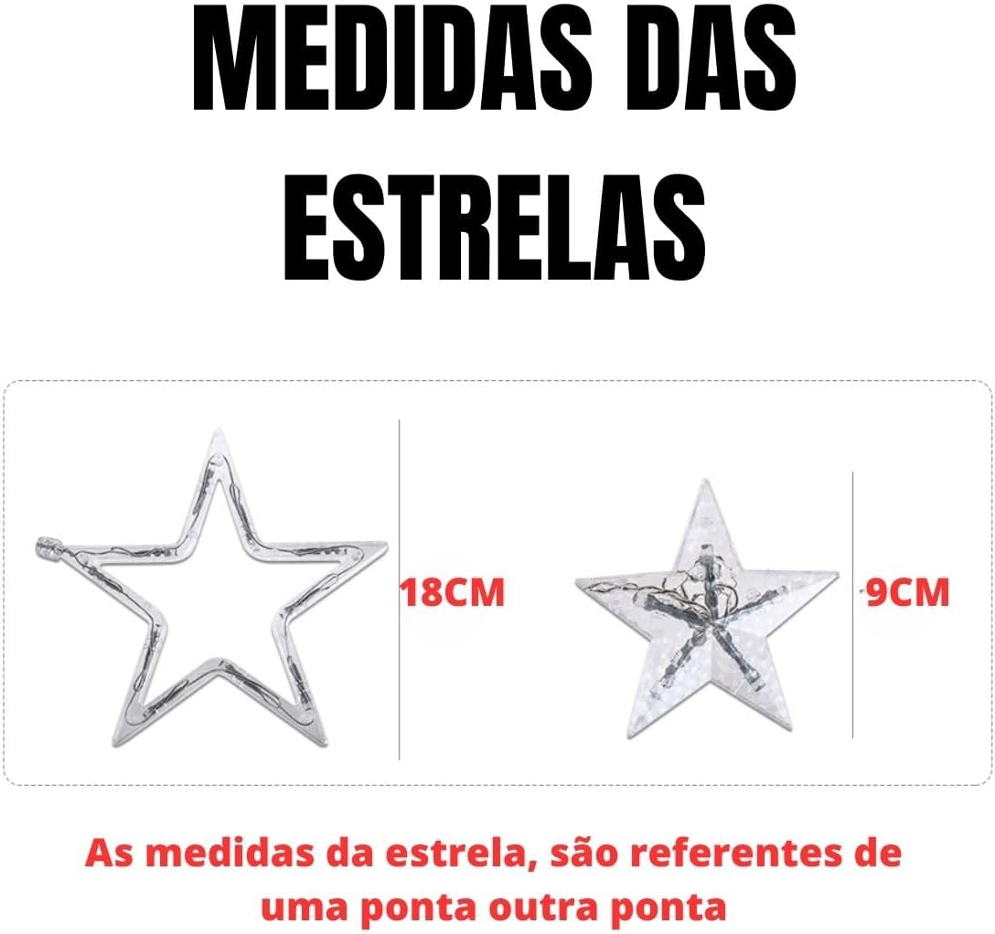 Cascata de LED Estrela, Cortina Luminosa com 138 LEDs, 2,5m, 12 Estrelas Decorativas, Multifunção com Conector de Emendas, Enfeite Loja Shopping (Branco Quente, 110v - 2,5m) Cascata de LED Estrela, Cortina Luminosa com 138 LEDs, 2,5m, 12 Estrelas Decorativas, Multifunção com Conector de Emendas, Enfeite Loja Shopping (Branco Quente, 110v - 2,5m)