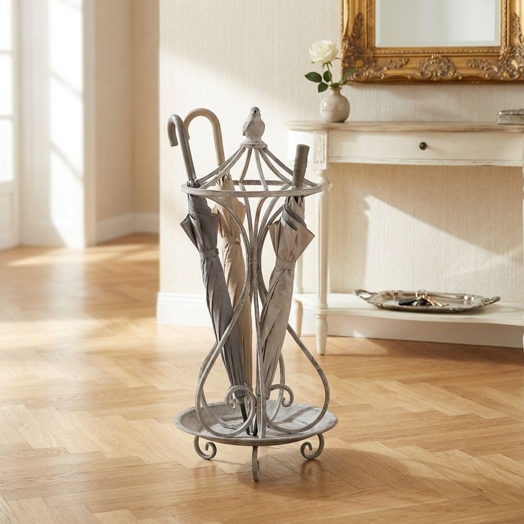 milani home - portaombrelli in acciaio bianco ossidato, stile shabby chic, per ingresso, veranda, portico, casa e locali