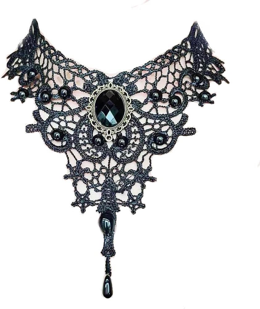 Black Sexy Lace Choker Necklaces Gothic Tassel Collar Choker Halloween Party Accessories for Women
