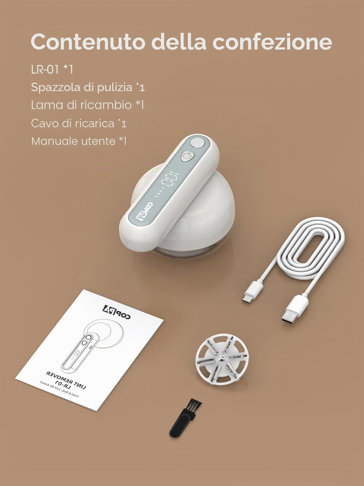 COPPA Levapelucchi Elettrico, LR-01 Elettrici Leva Pelucchi Ricaricabile 6 Lame 3 Velocità Regolabili Portatile Rasoio Pelucchi con Protezione Spegnimento & Luce per Rimuovere Lanugine Vari Tessuti