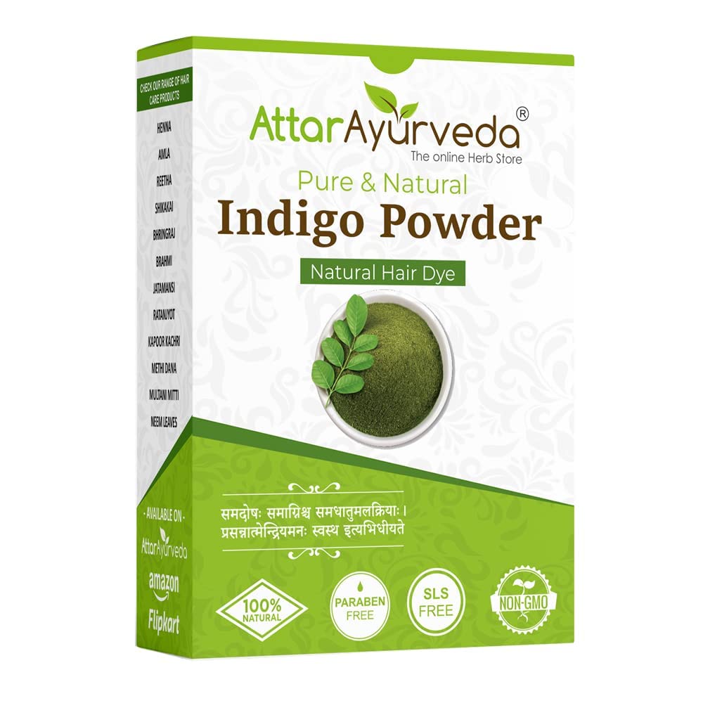 Attar Ayurveda Natural Indigo Powder 7OZ, 100% Pure Hair Dye, Chemical-Free Herbal Colour for Black & Dark Brown Hair, Ammonia-Free, PPD-Free, Vegan Organic Hair Colouring Powder 6.9 Ounce (Pack of 1)