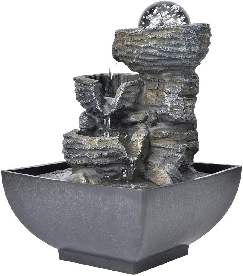 Fontana Zen Da Interno Con Luci LED - Pompa Integrata, 4 Livelli D'Acqua, Resina - Foto 7