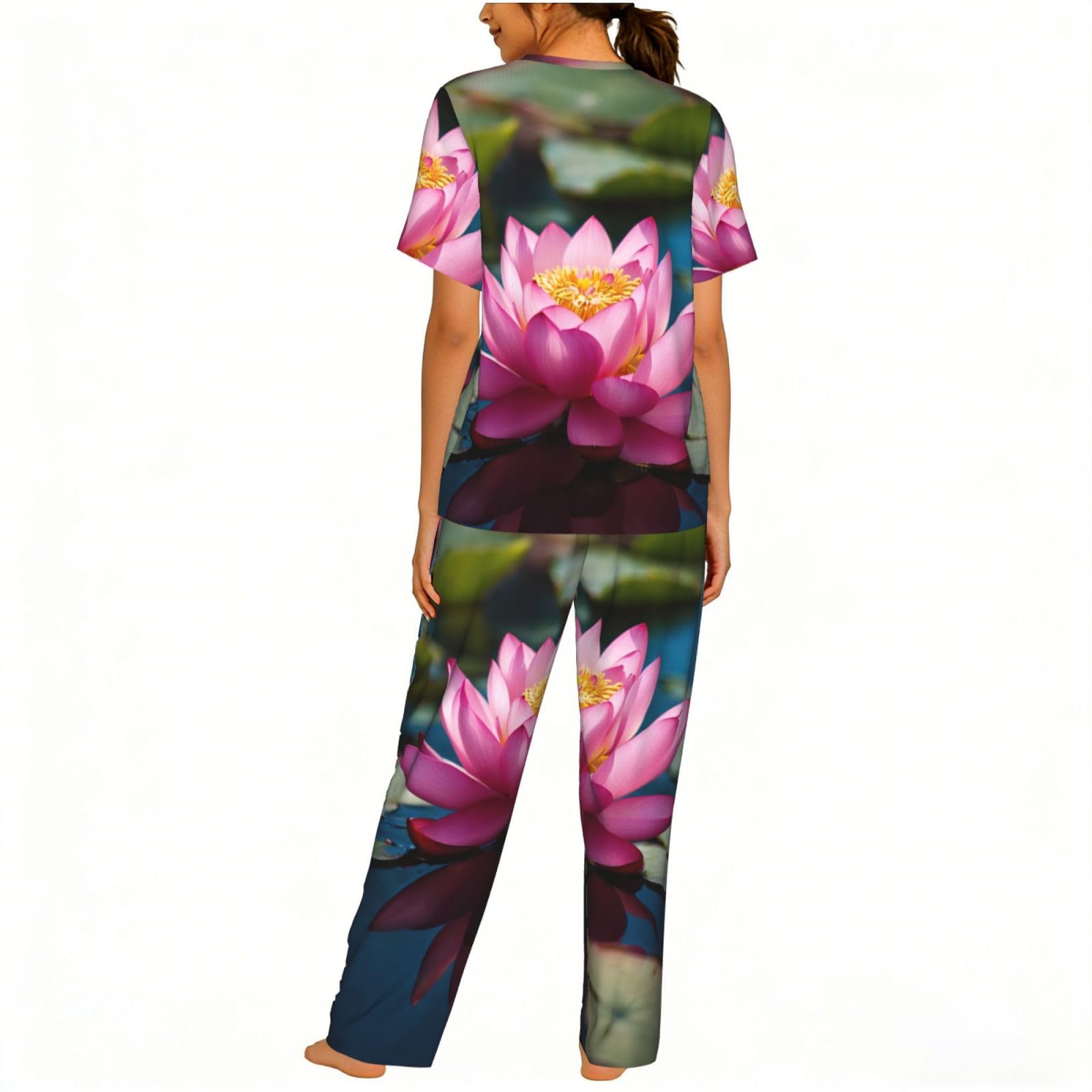 Spirit Of The Lotus Print damska piżama z krótkim rękawem zestaw bielizna nocna letnia miękka wygodna domowa bielizna nocna