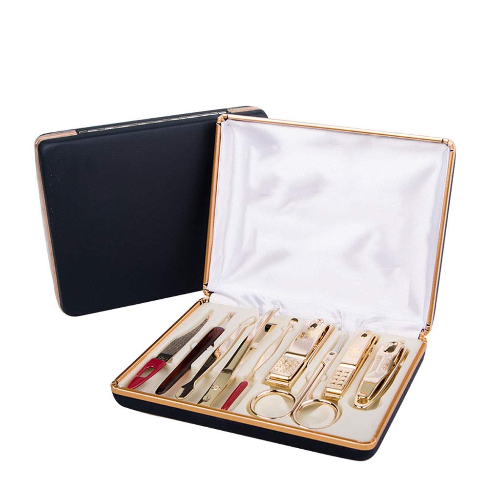 set cortauñas, Juego de acero inoxidable dorado, tijeras oblicuas for adultos, lima de uñas, tijeras de belleza, herramienta de cuidado de belleza de viaje, 9 juegos