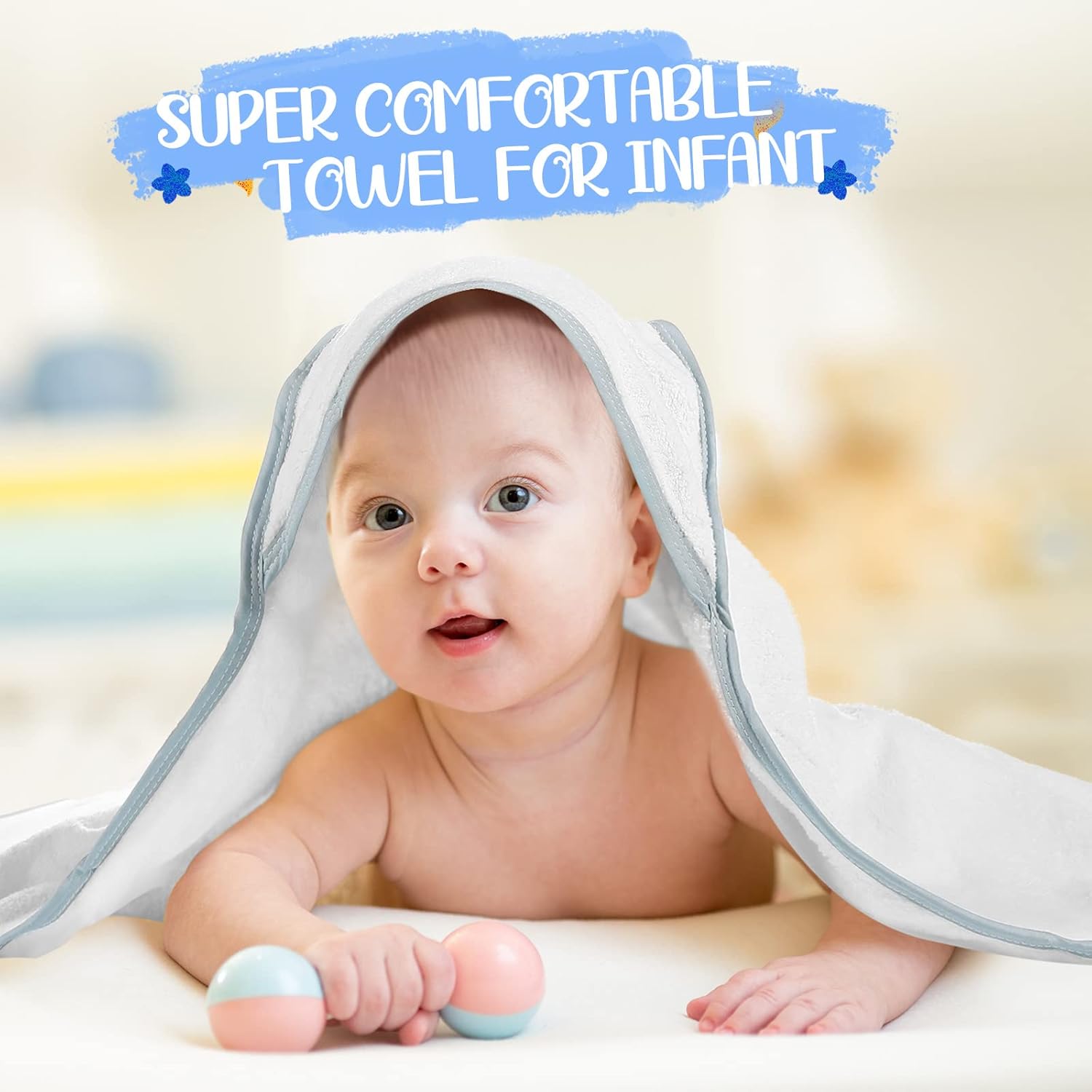 Chumia 6 Pack Baby Hooded Towels Baby Bath Towel Absorbent Soft Hooded Towel for Babies Shower Essentials Hooded(White, Gray, Blue, Simple Design)