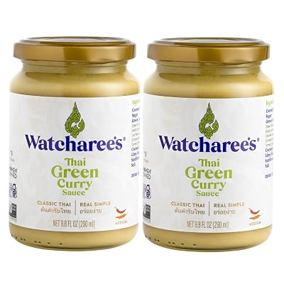 Watcharee’s Thai Green Curry Sauce – Authentic Thai Flavor Made from Real Green Curry Paste & Coconut Milk, Crafted with Natural Ingredients, Ready-to-Use, Vegan, Non-GMO, Gluten-Free, 9.8 fl oz (Pack