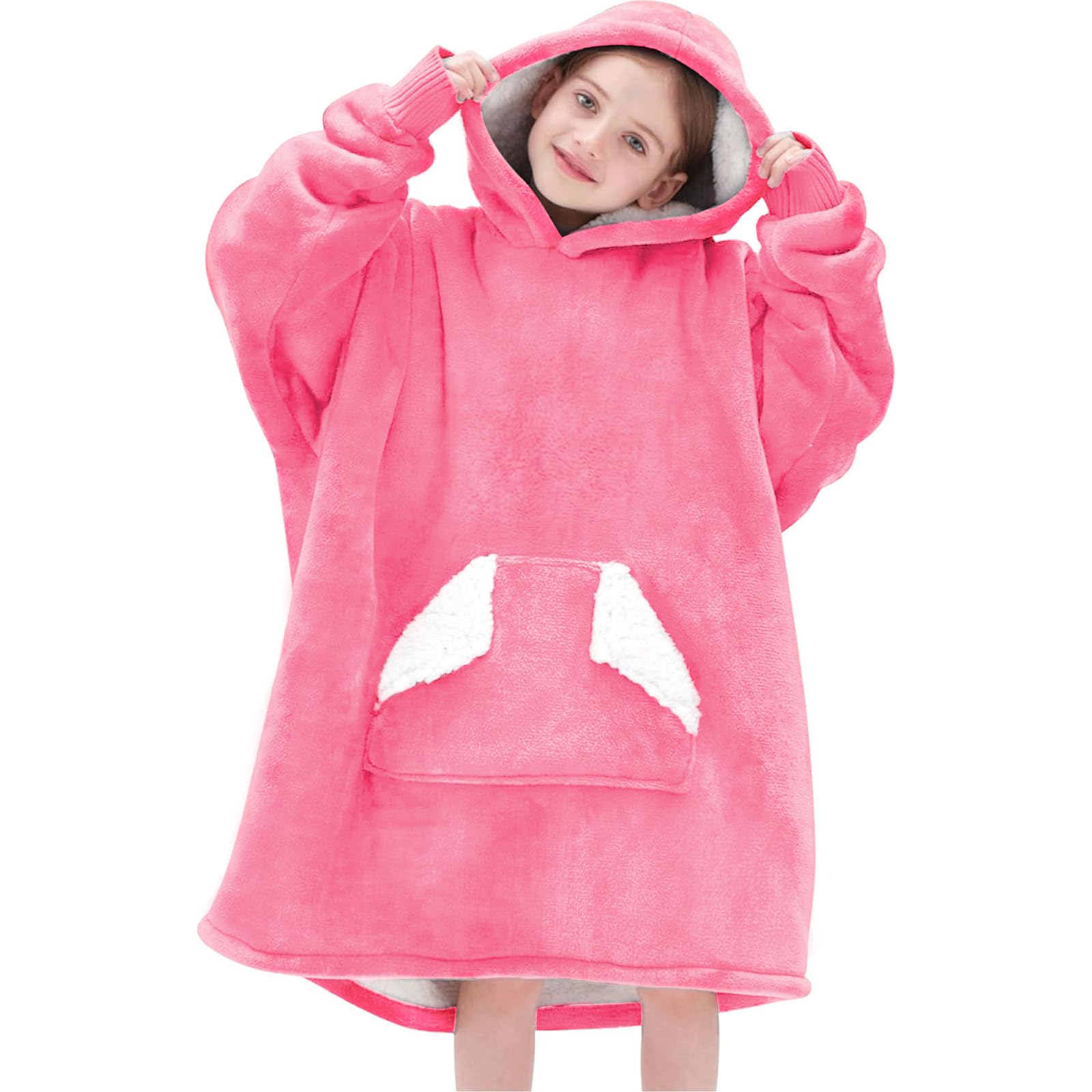 Touchat Wearable Blanket Hoodie, Oversized Sherpa Blanket Sweatshirt with Hood Pocket and Sleeves, Super Soft Warm Plush Hooded Blanket for Kids and