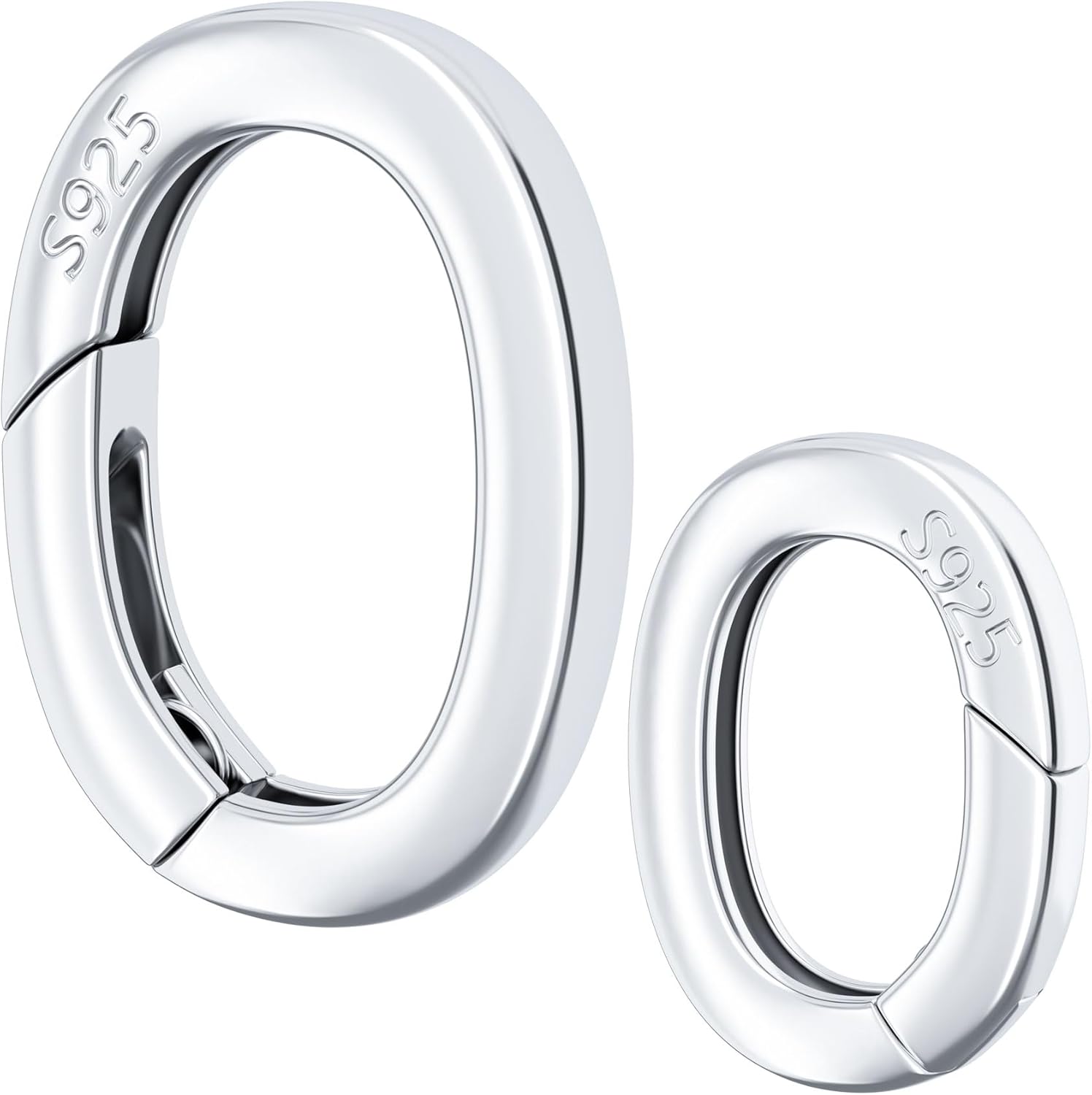 2pcs Sterling Silver Oval Clasp Hypoallergenic Tiny Necklace Shortener Enhancer Carabiner Snap Lobster Clip Spring Wedding Ring Connector for Women Bracelet Jewelry Making - 2 Sizes