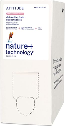 ATTITUDE Repuesto de jabón para platos, verificado por EWG, líquido para lavar platos a base de plantas y vegano, derivado de forma natural, sin