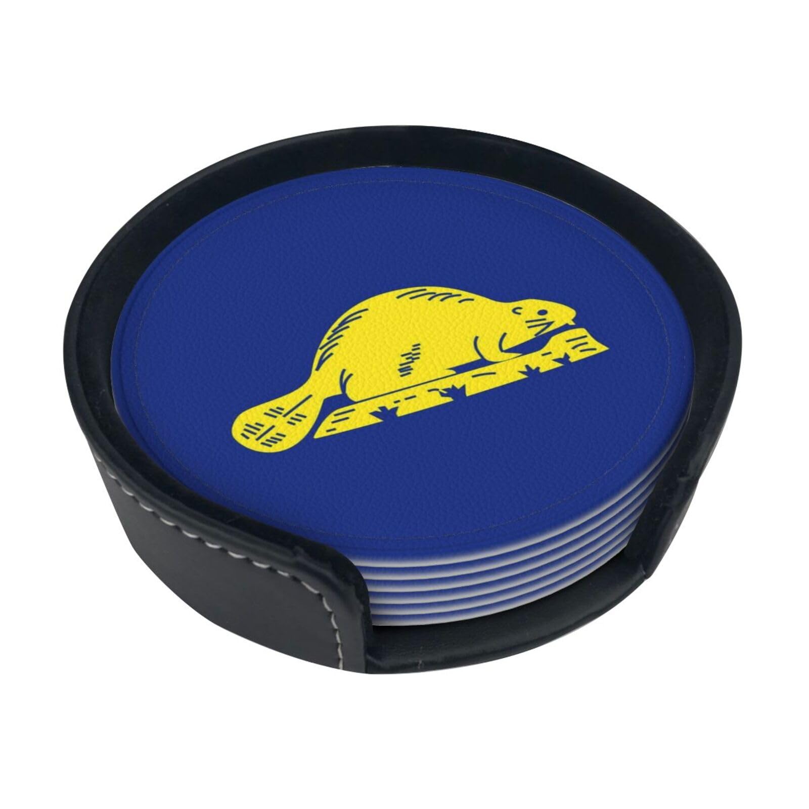 Oregon Flag Reversed Leather Coasters-Set of 6 with Storage Holder