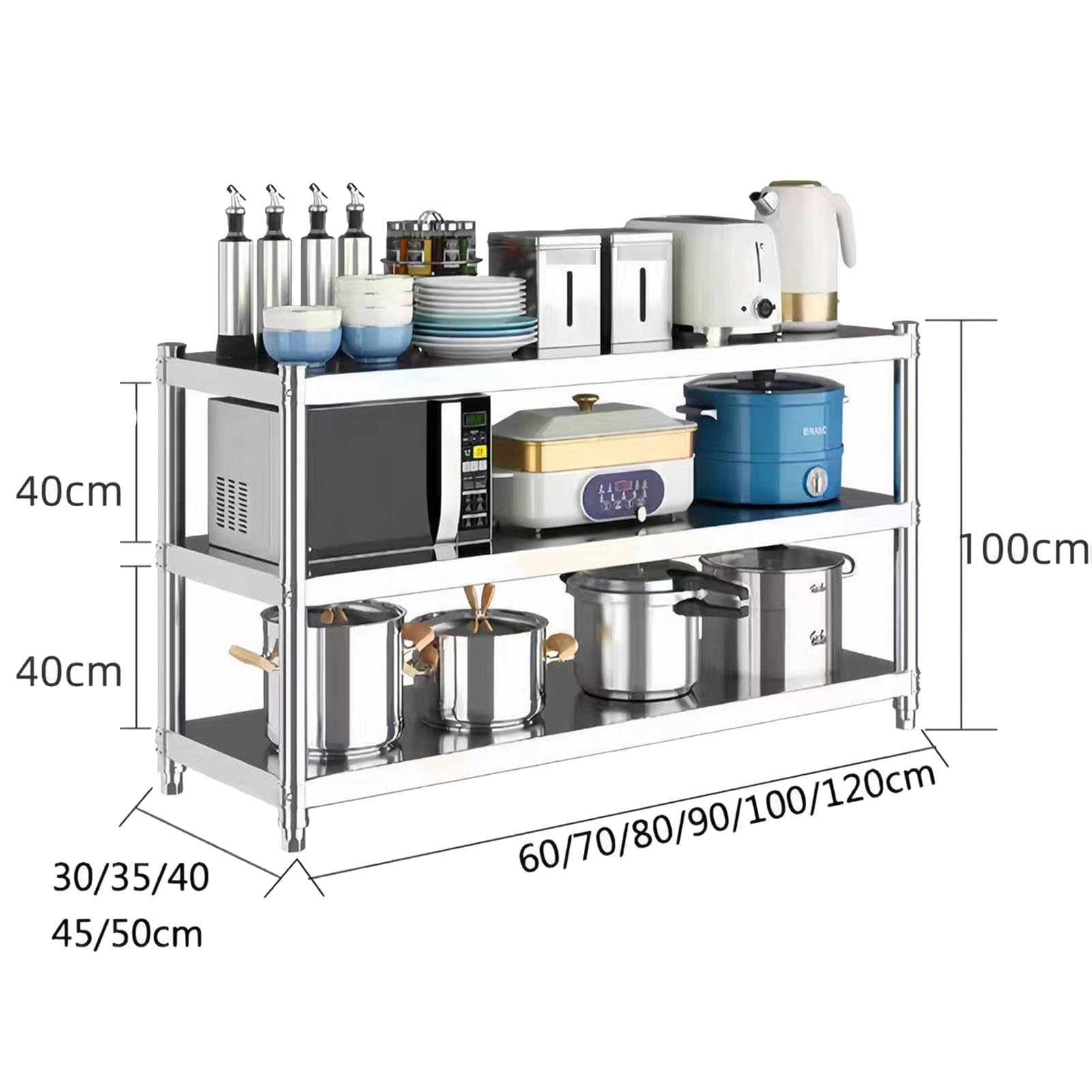 Scaffale portaoggetti in acciaio inox, scaffale regolabile per cucina, bagno, garage, banco da lavoro, capacità massima